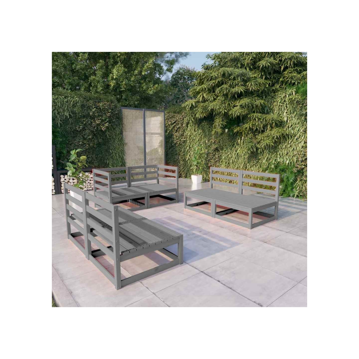 Salon de jardin 6 pcs gris bois de pin massif