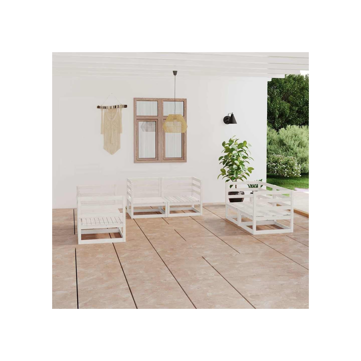 Salon de jardin 6 pcs Blanc Bois de pin massif