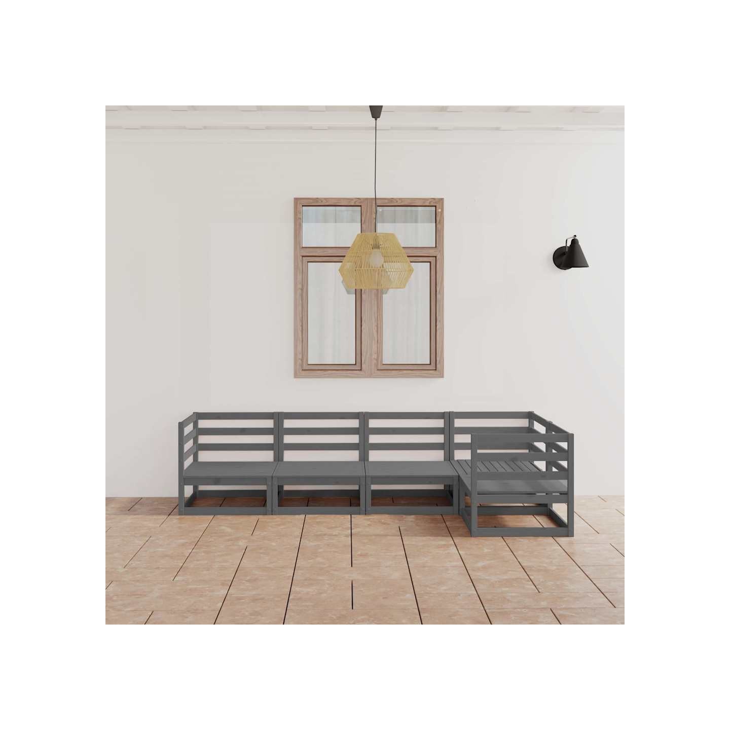 Salon de jardin 5 pcs gris bois de pin massif