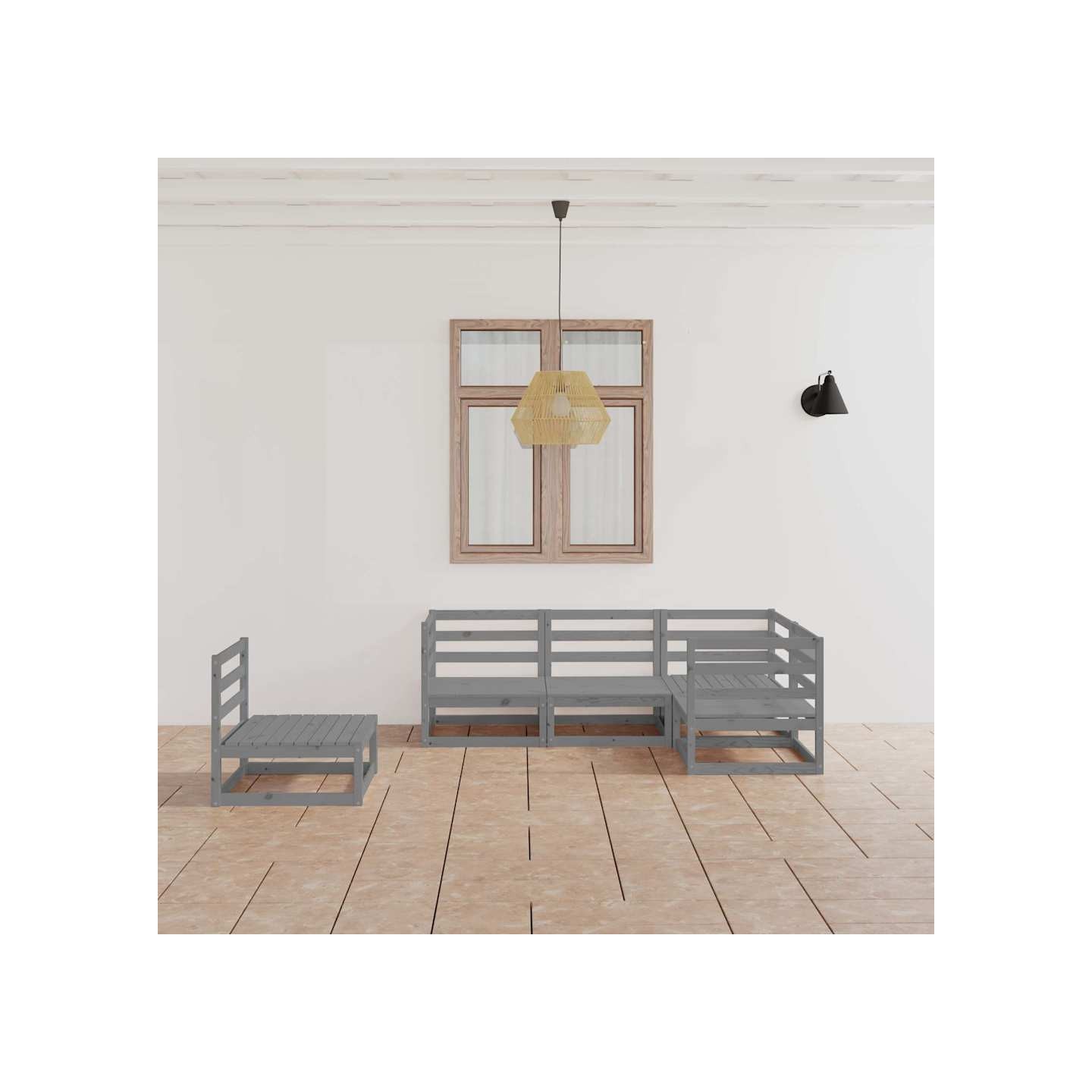 Salon de jardin 5 pcs gris bois de pin massif