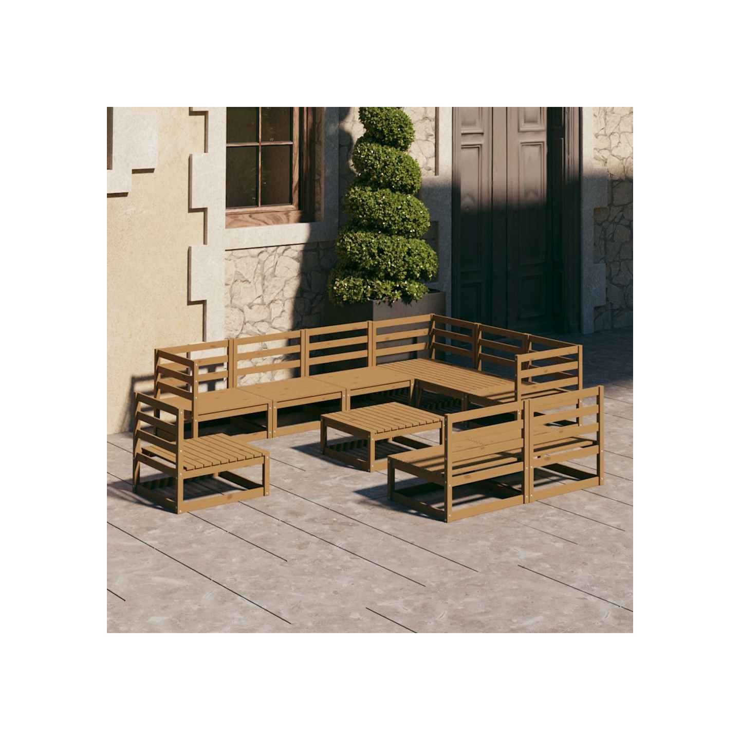 Salon de jardin 10 pcs marron miel bois de pin massif