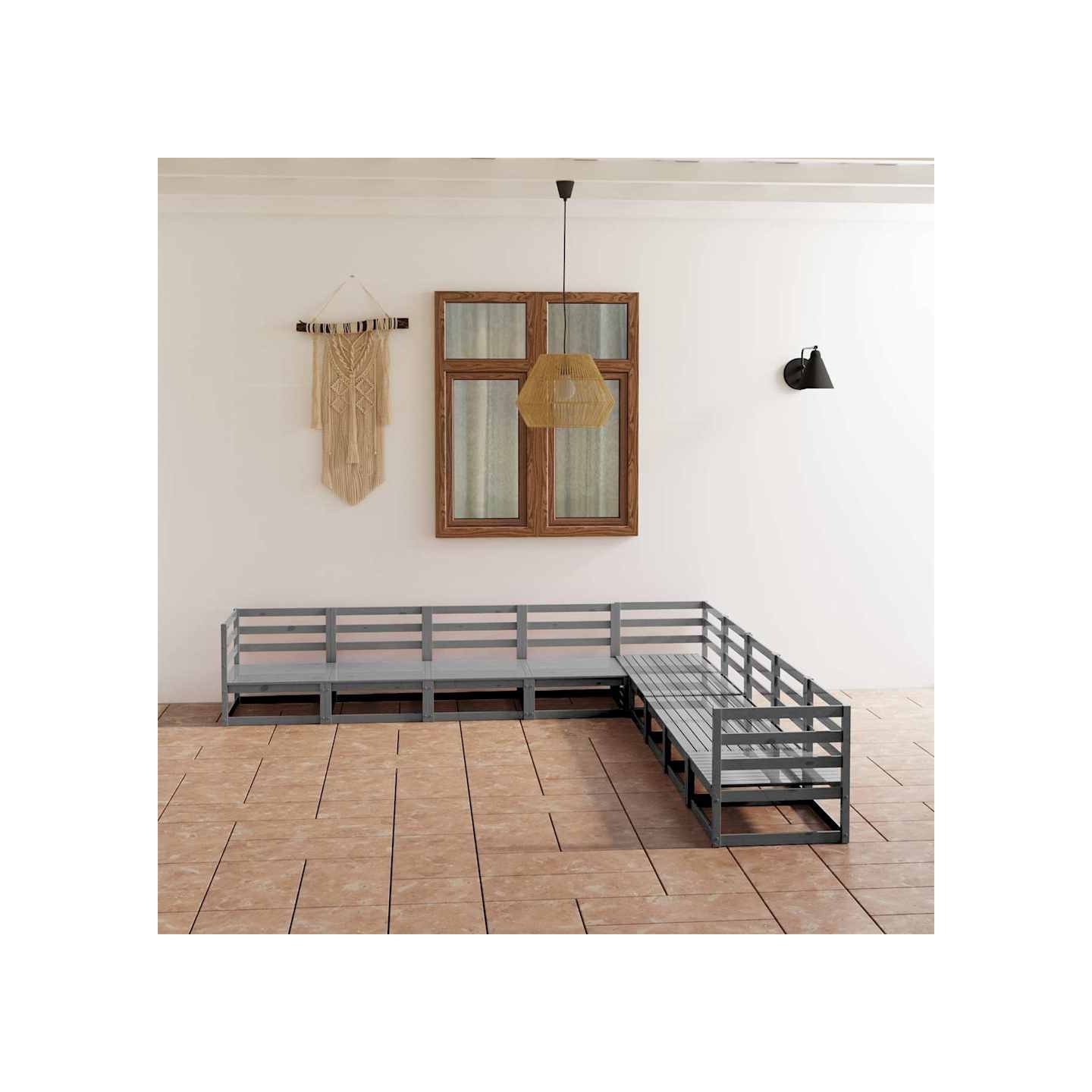 Salon de jardin 9 pcs gris bois de pin massif