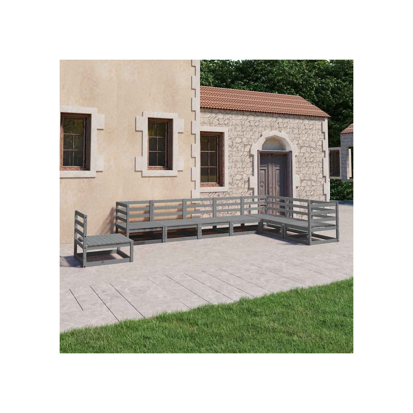 Salon de jardin 8 pcs gris bois de pin massif