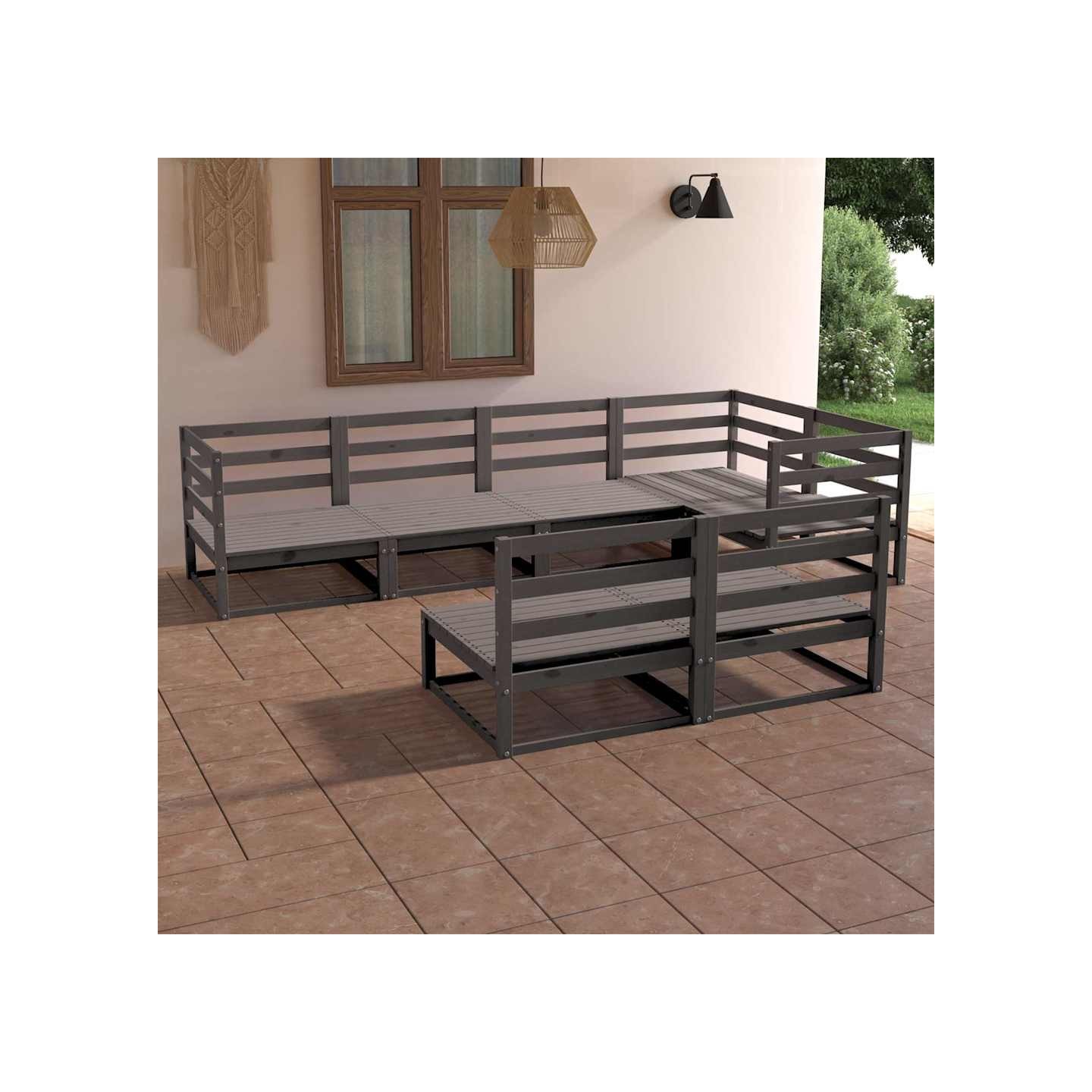 Salon de jardin 7 pcs Gris Bois de pin massif