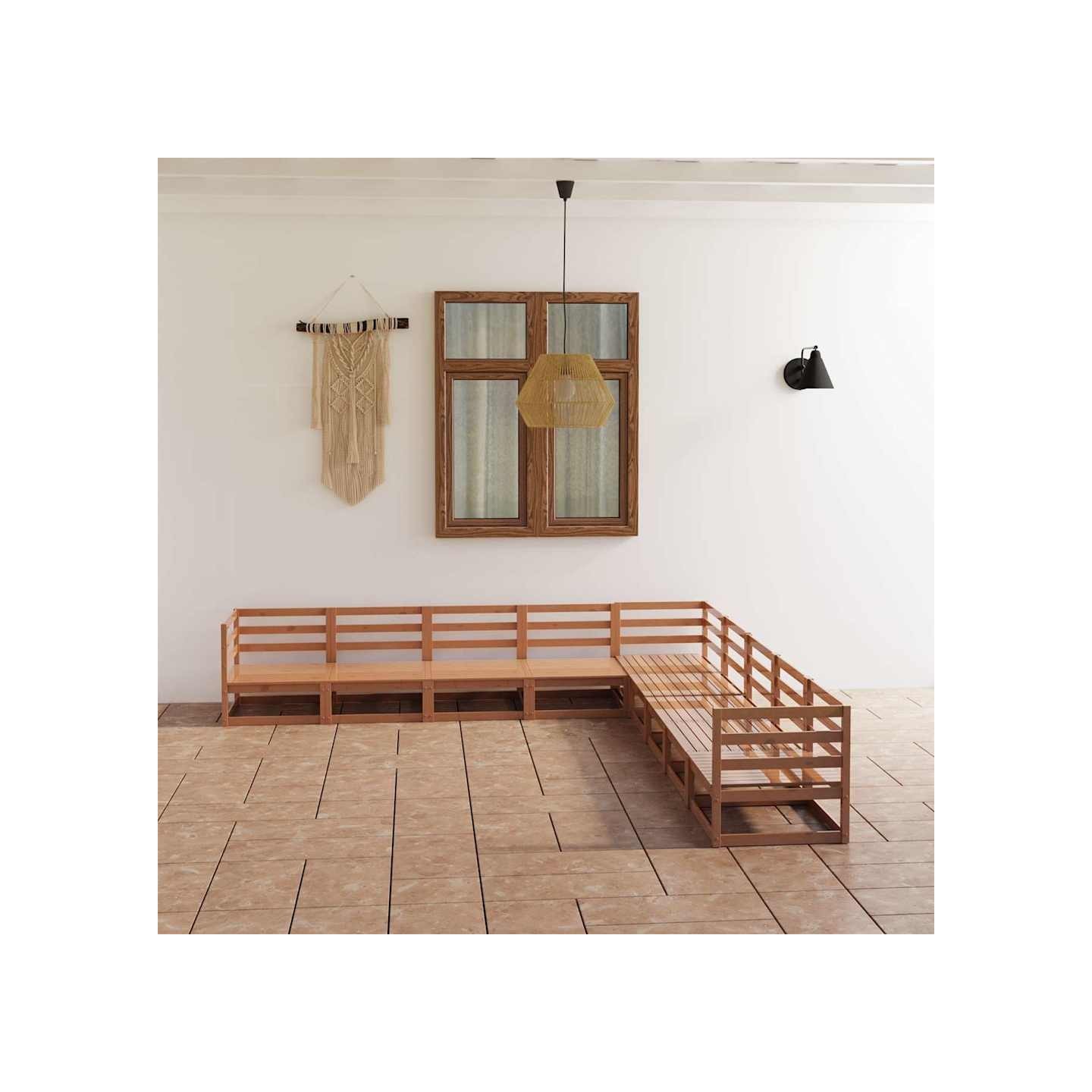 Salon de jardin 9 pcs marron miel bois de pin massif