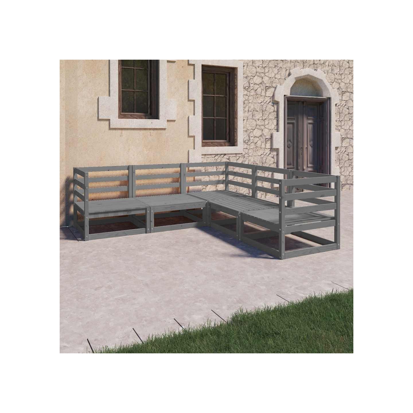 Salon de jardin 5 pcs gris bois de pin massif