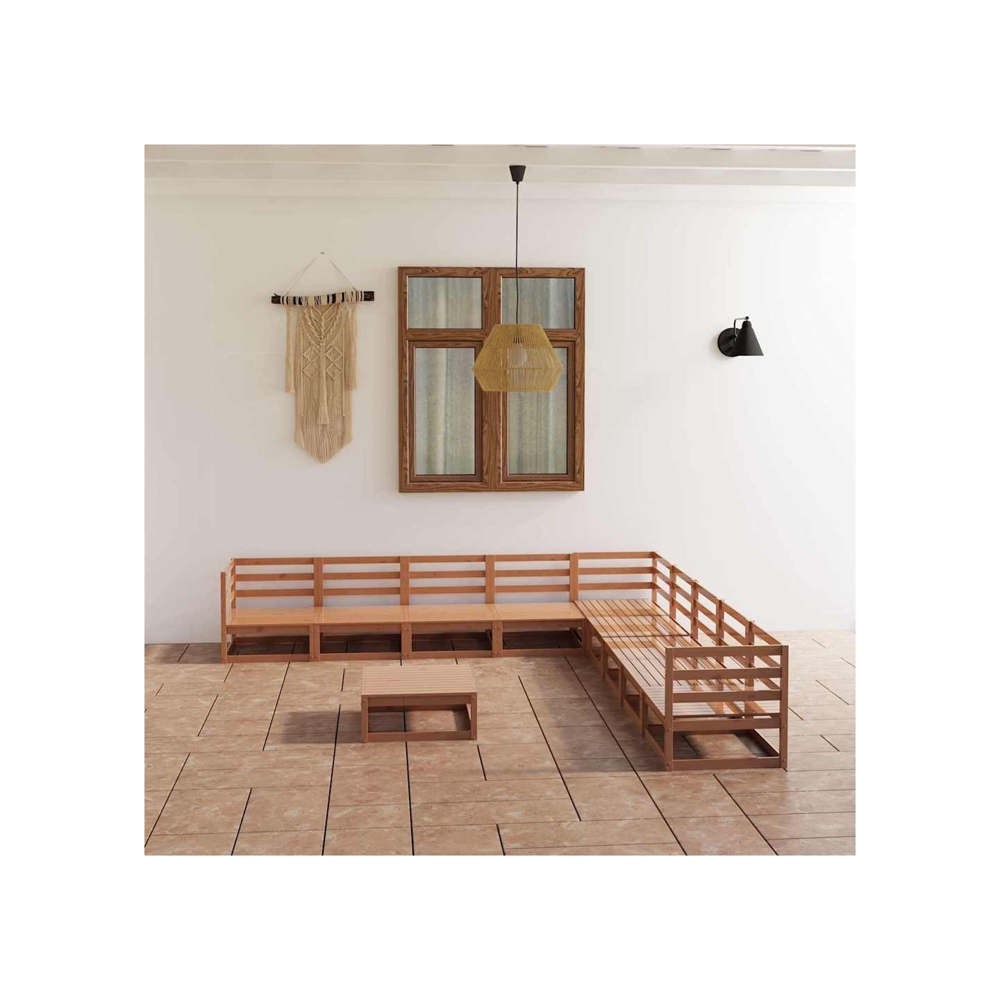 Salon de jardin 10 pcs marron miel bois de pin massif