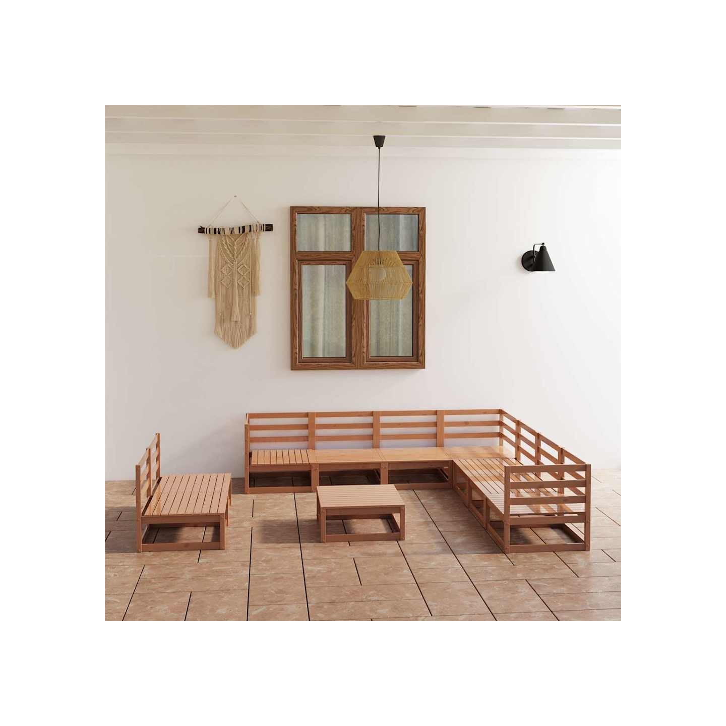 Salon de jardin 10 pcs marron miel bois de pin massif
