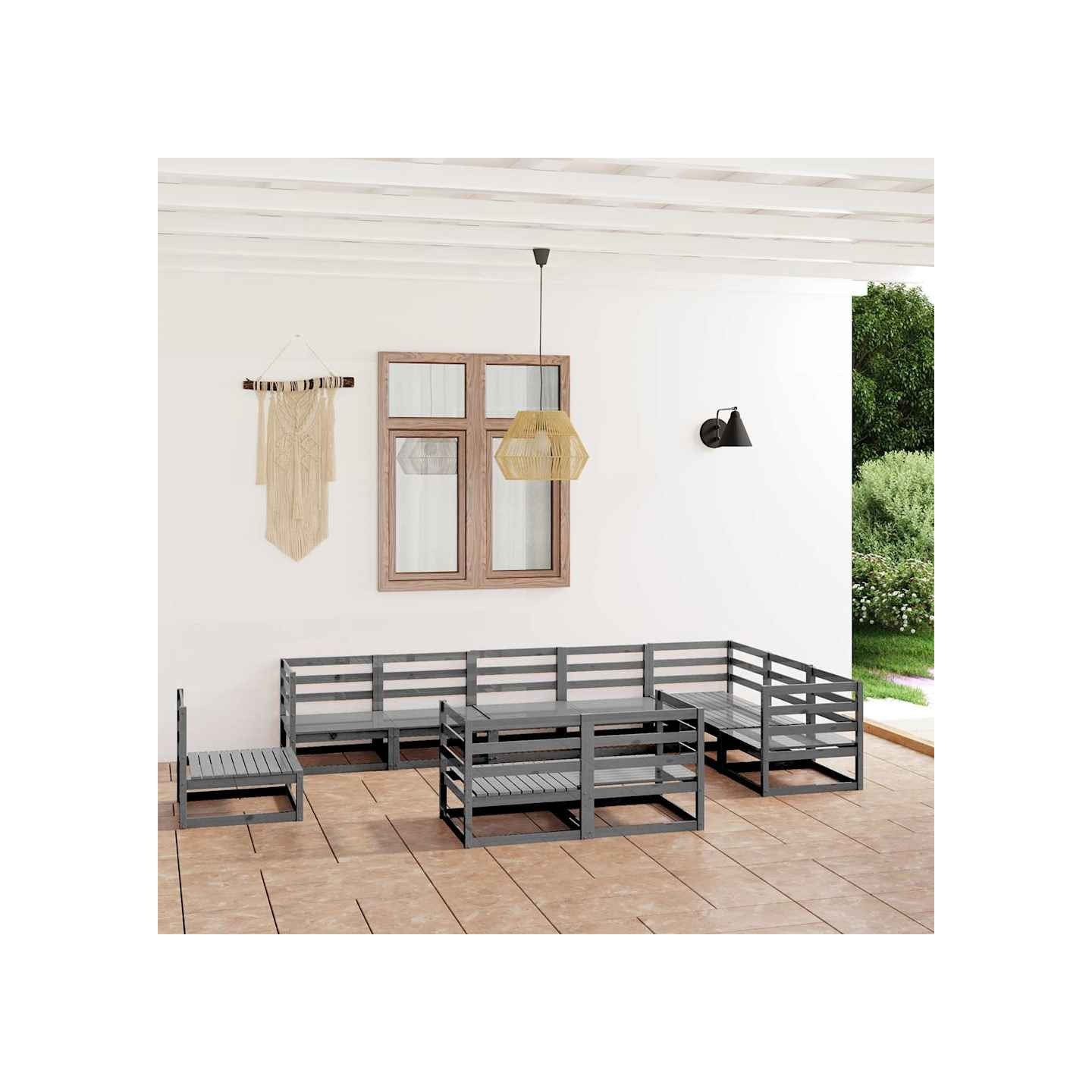 Salon de jardin 10 pcs gris bois de pin massif