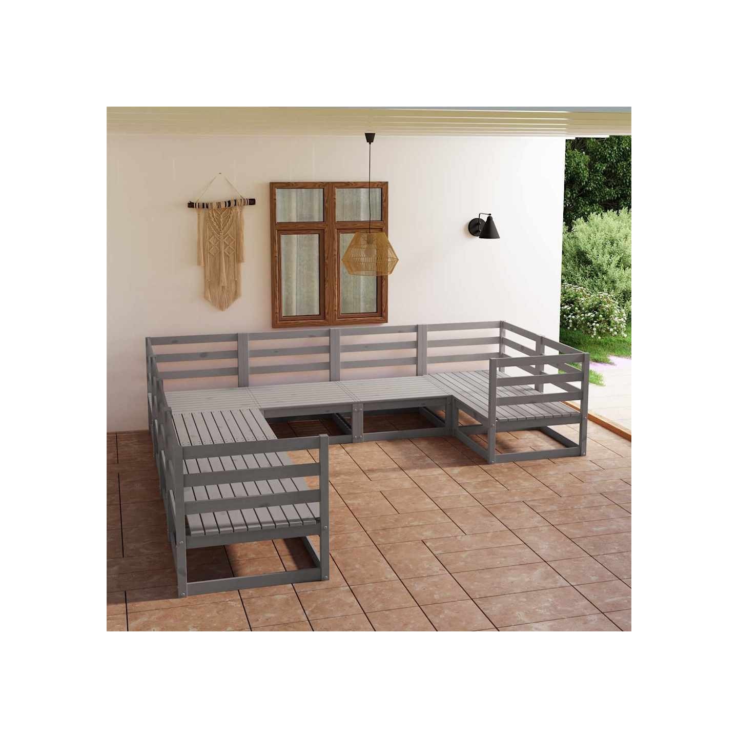 Salon de jardin 8 pcs bois de pin massif
