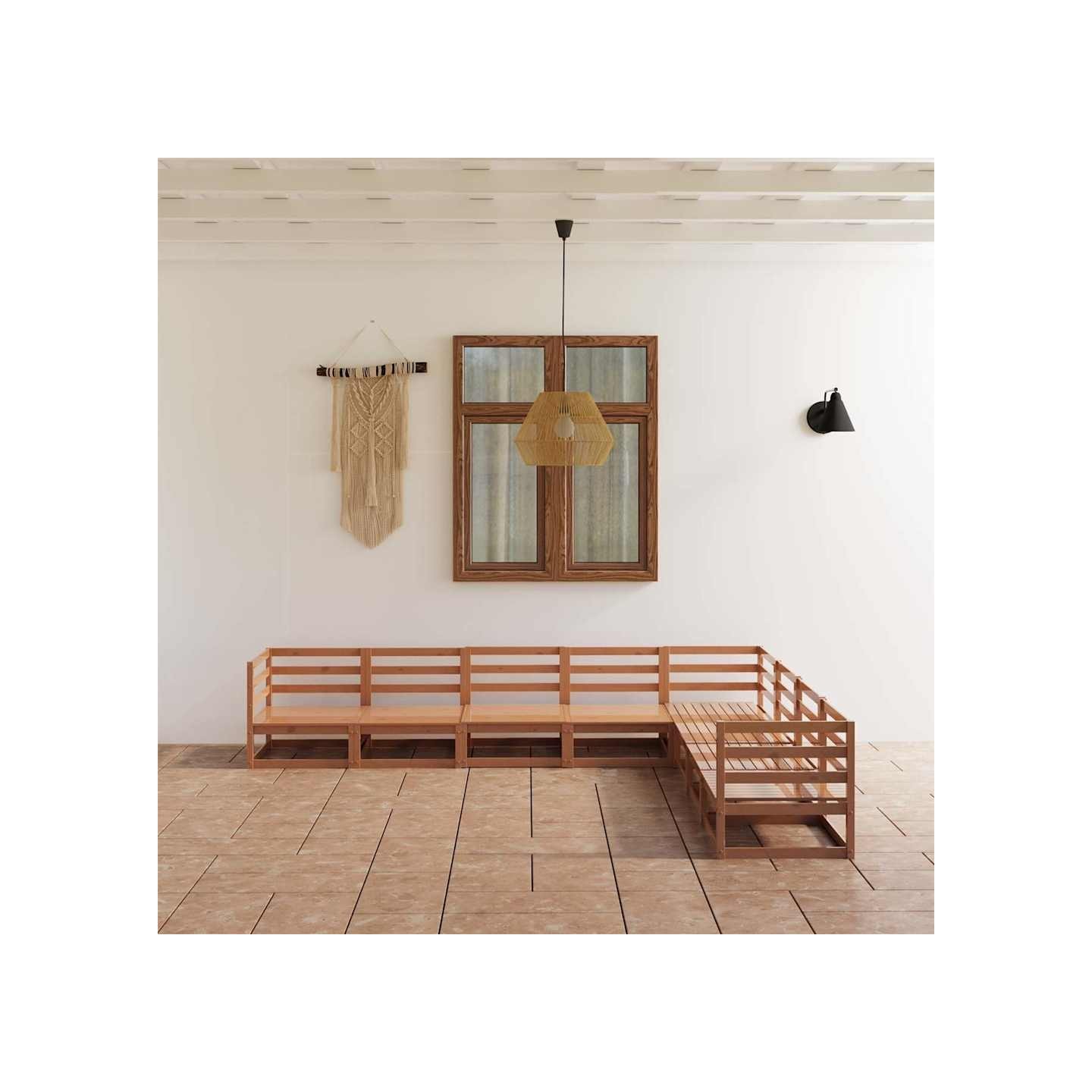 Salon de jardin 8 pcs marron miel bois de pin massif