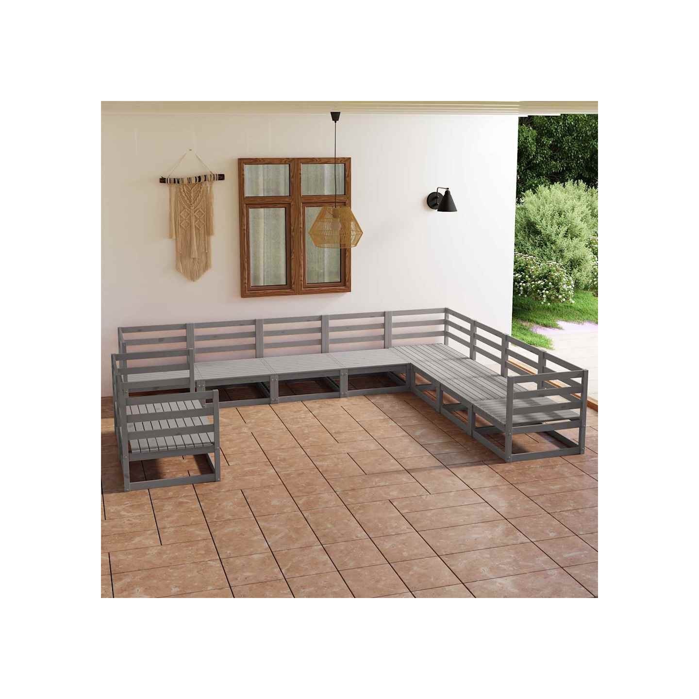 Salon de jardin 10 pcs gris bois de pin massif