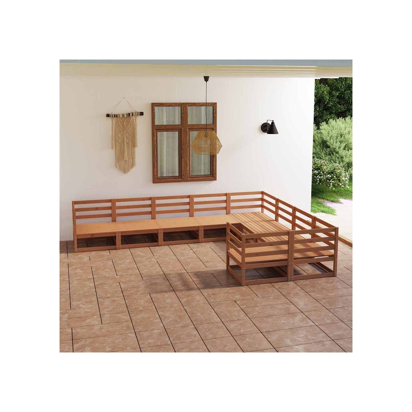 Salon de jardin 9 pcs bois de pin massif