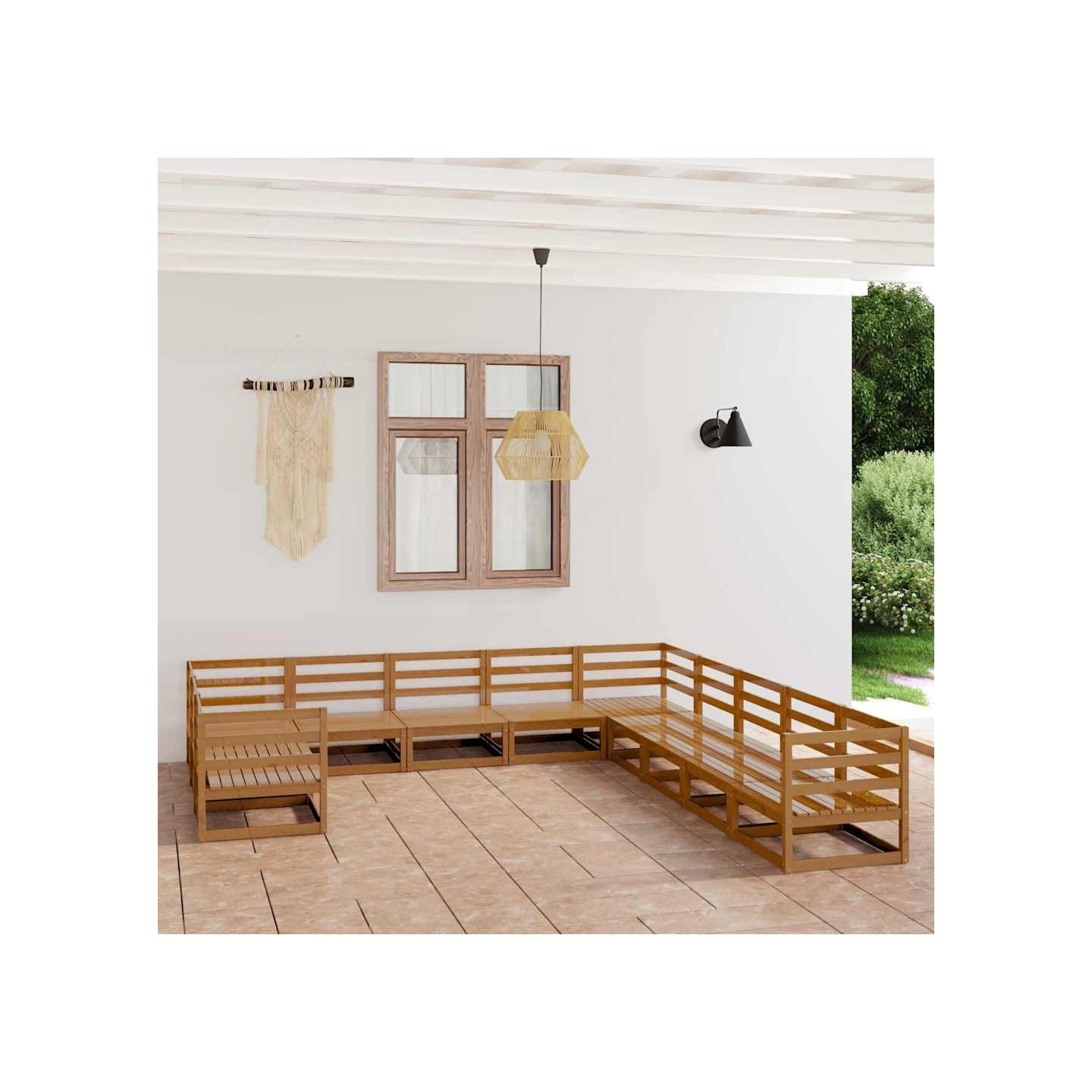 Salon de jardin 11 pcs bois de pin massif