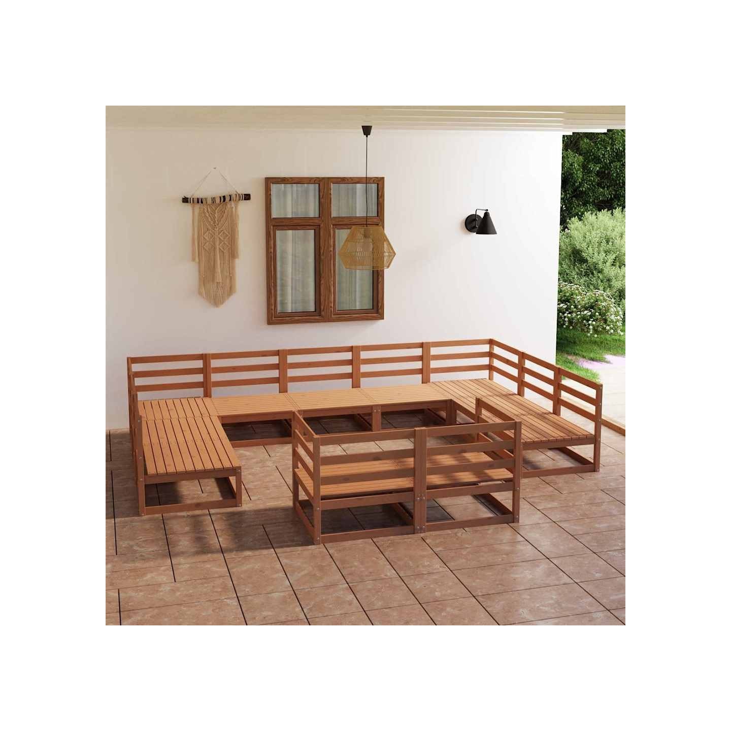 Salon de jardin 11 pcs bois de pin massif