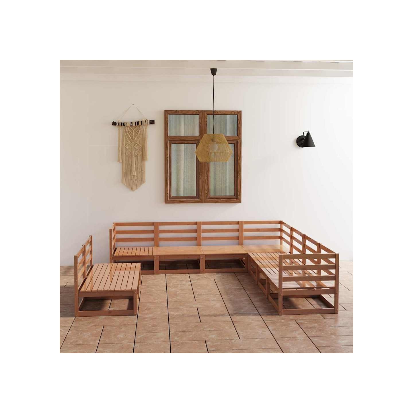 Salon de jardin 9 pcs marron miel bois de pin massif