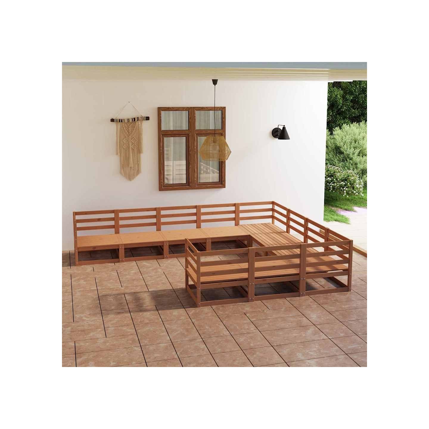 Salon de jardin 10 pcs bois de pin massif