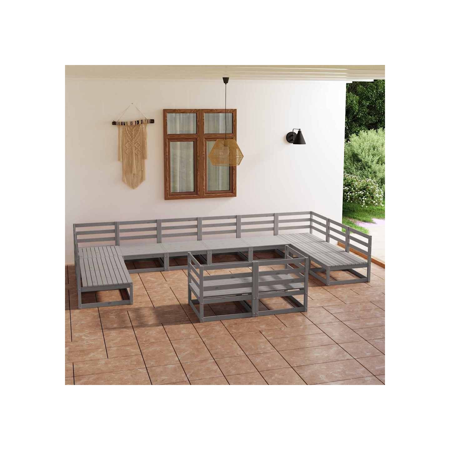 Salon de jardin 12 pcs bois de pin massif