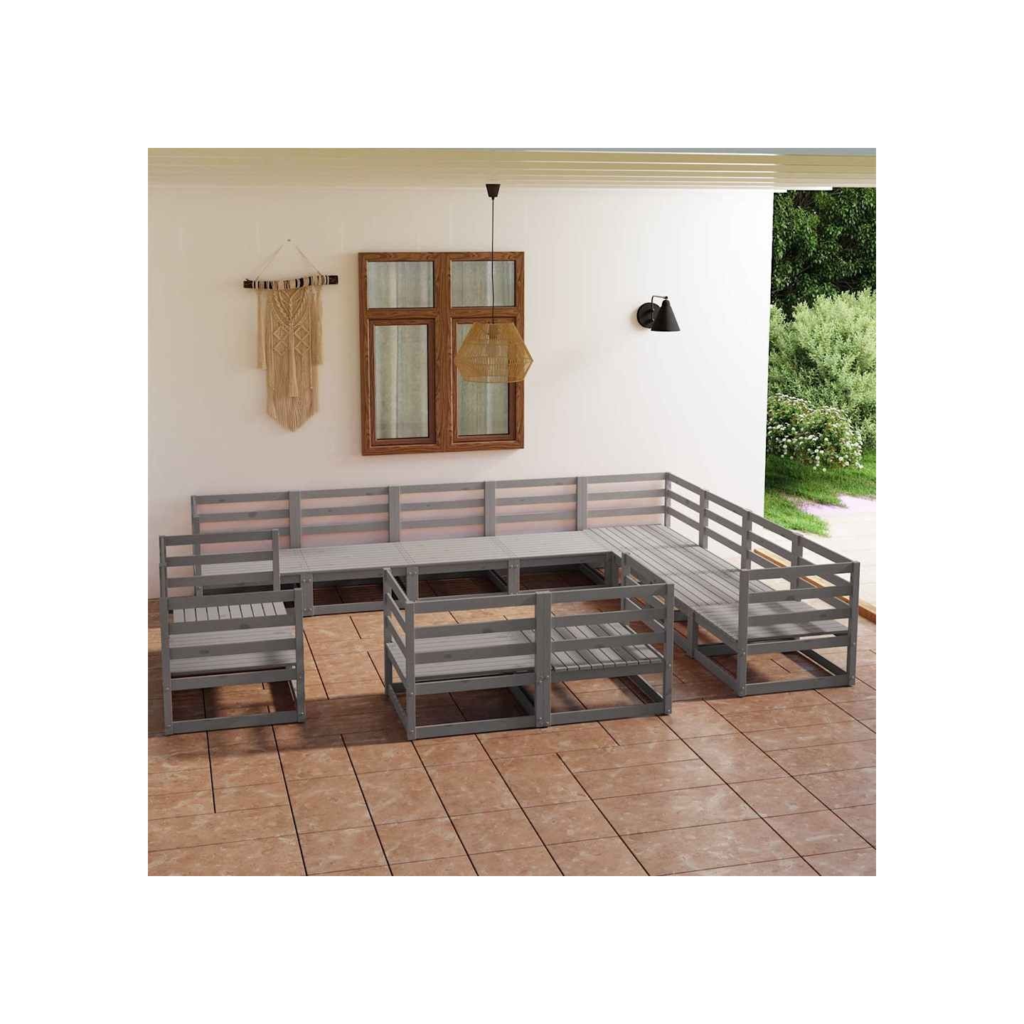 Salon de jardin 12 pcs gris bois de pin massif
