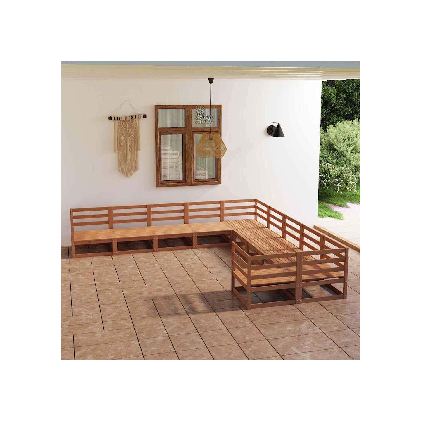 Salon de jardin 10 pcs bois de pin massif