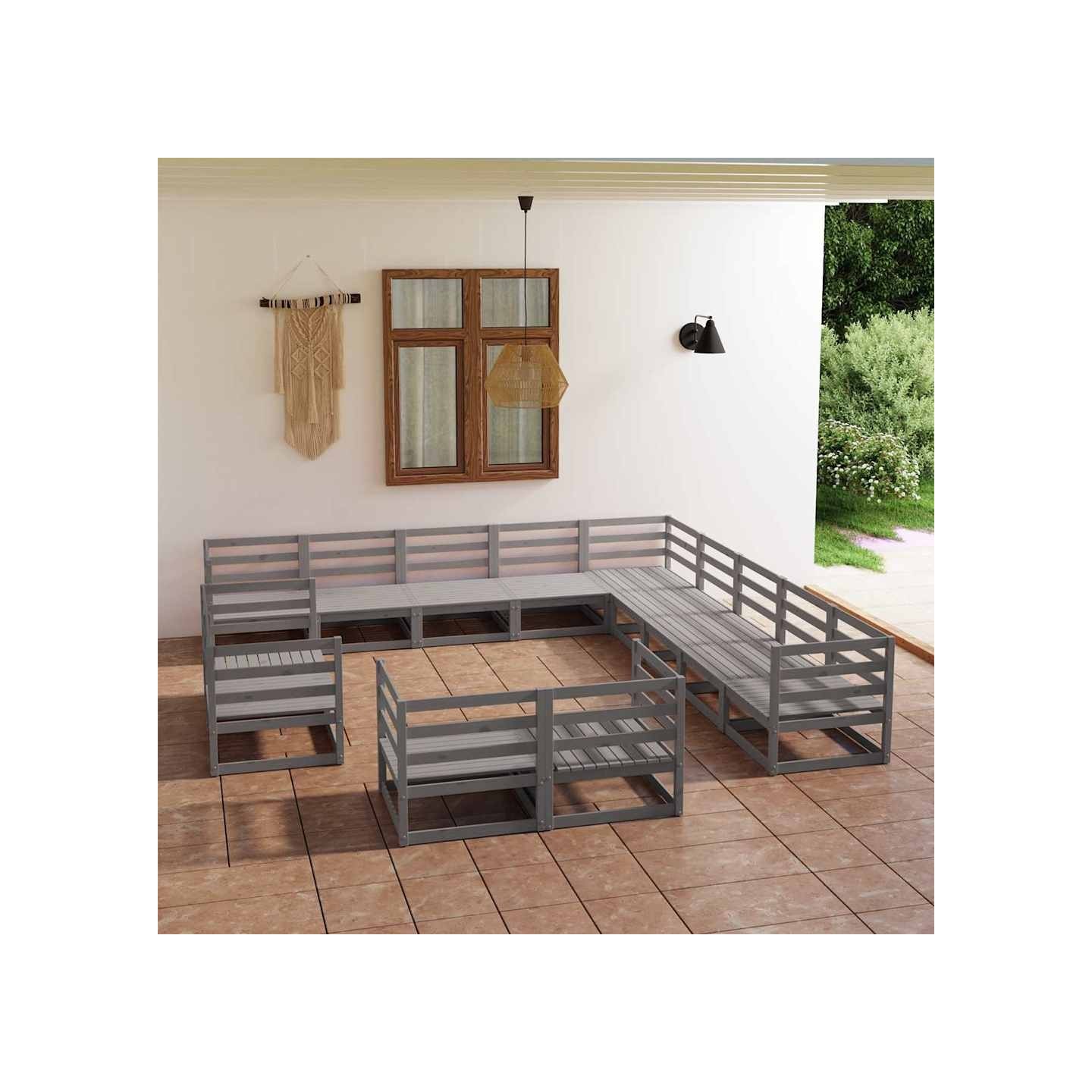 Salon de jardin 13 pcs bois de pin massif