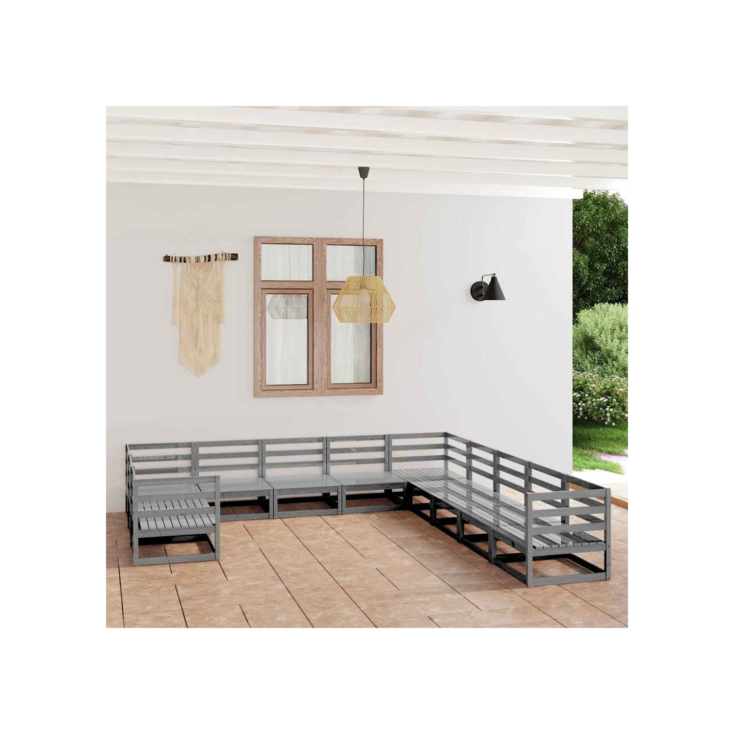 Salon de jardin 11 pcs bois de pin massif