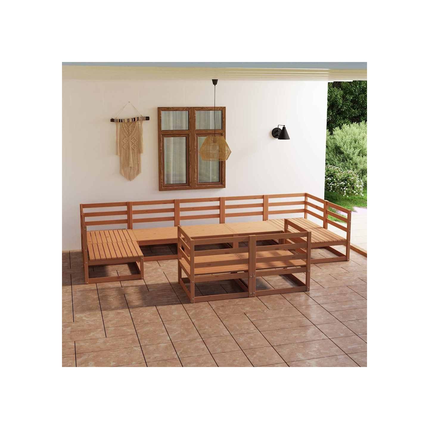 Salon de jardin 9 pcs bois de pin massif