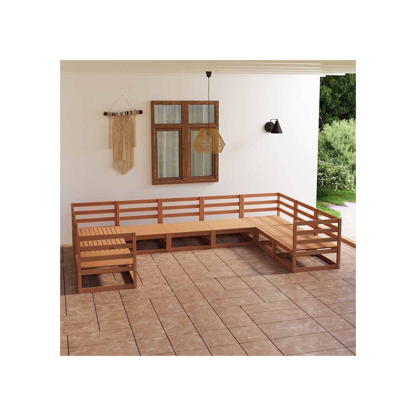 Salon de jardin 9 pcs bois de pin massif