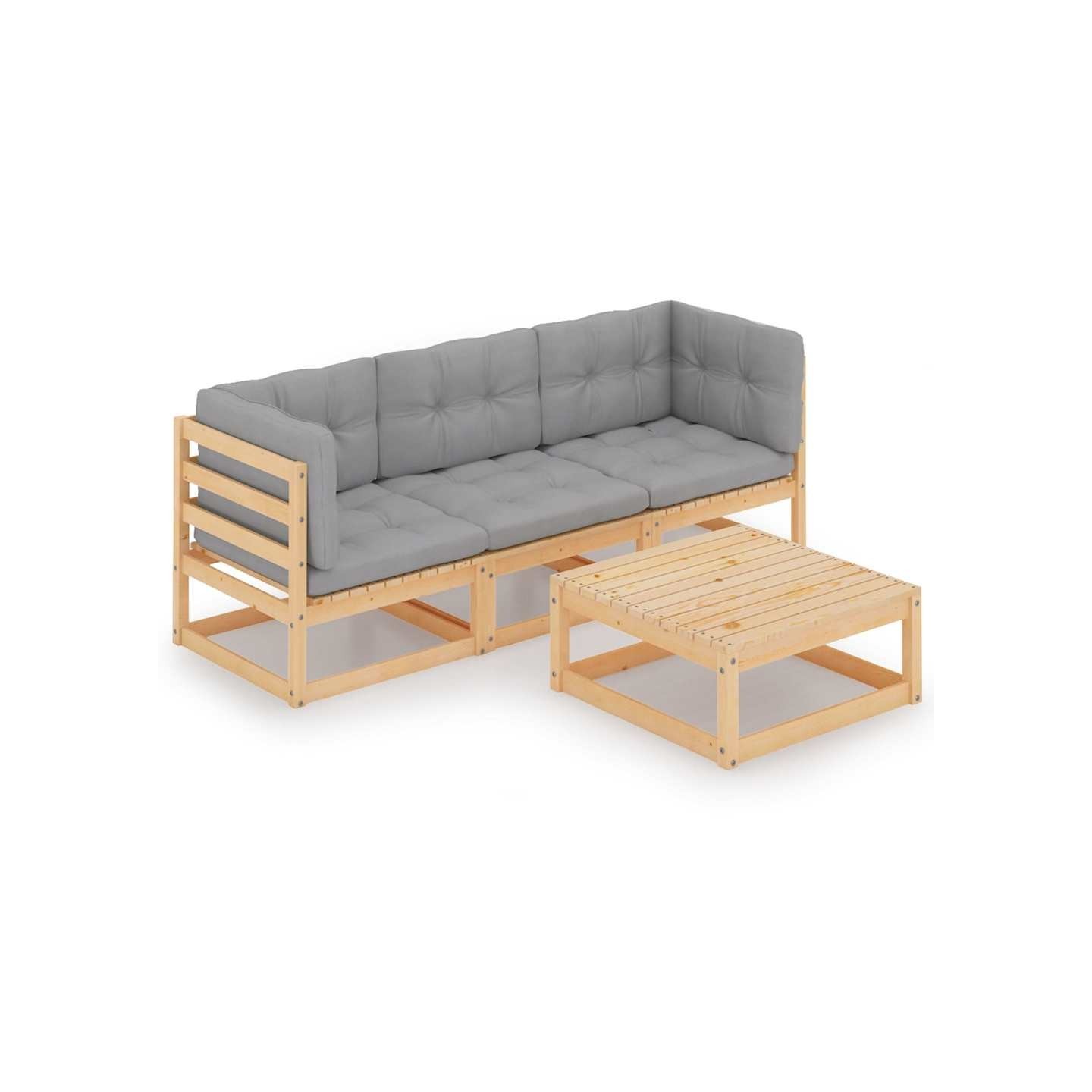 Salon de jardin 4 pcs avec coussins Bois de pin massif