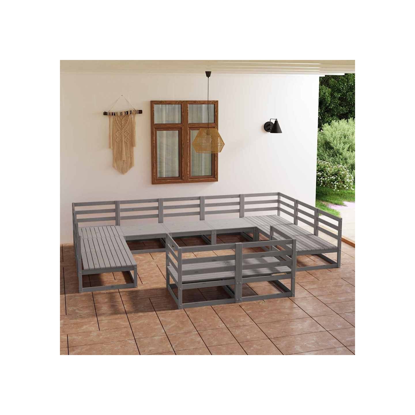 Salon de jardin 11 pcs bois de pin massif