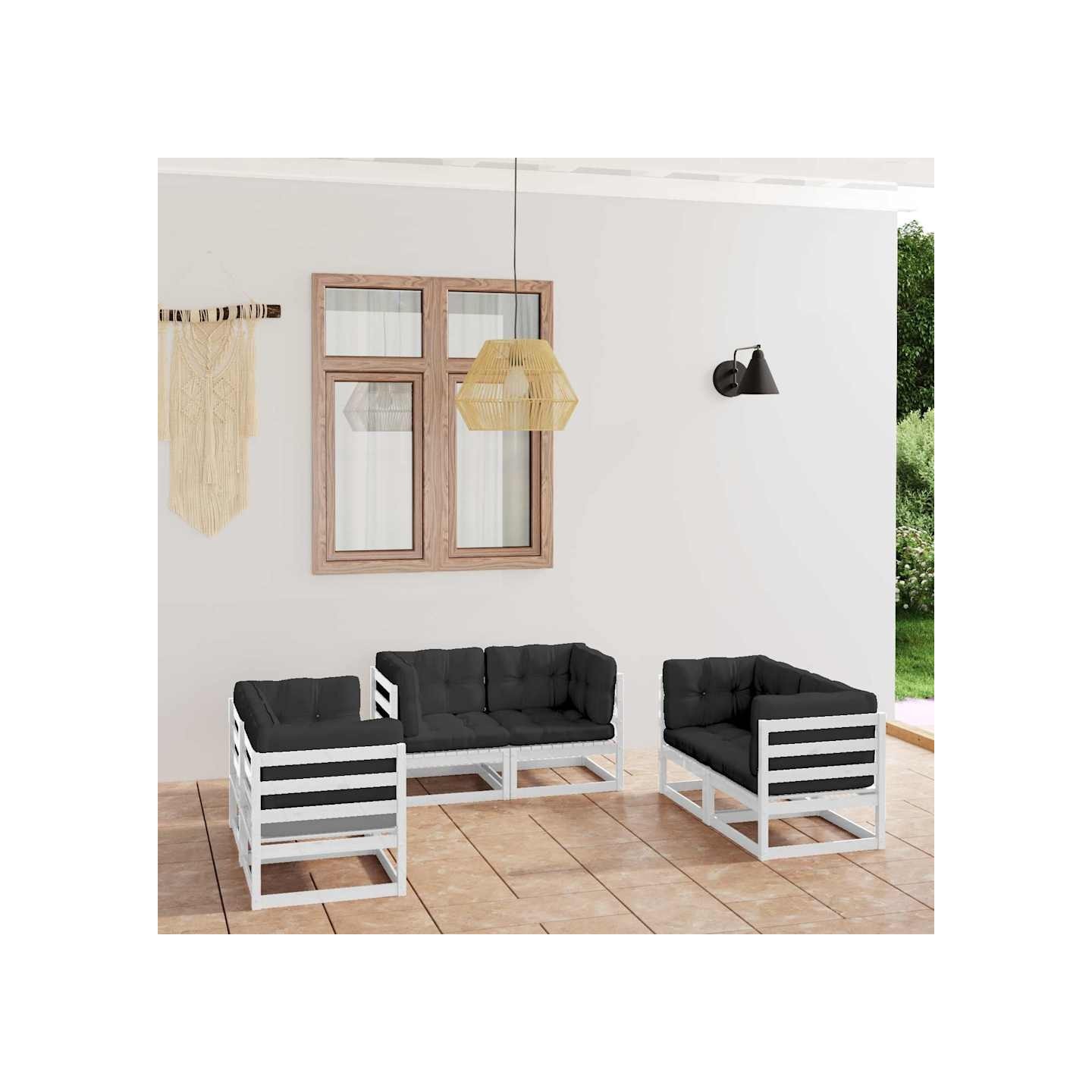 Salon de jardin 6 pcs avec coussins Bois de pin massif