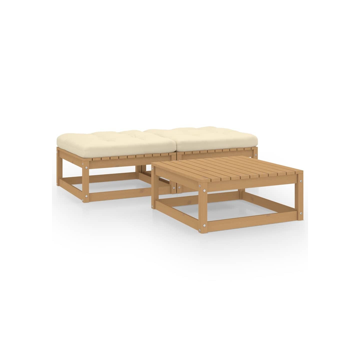 Salon de jardin 3 pcs avec coussins Bois de pin massif