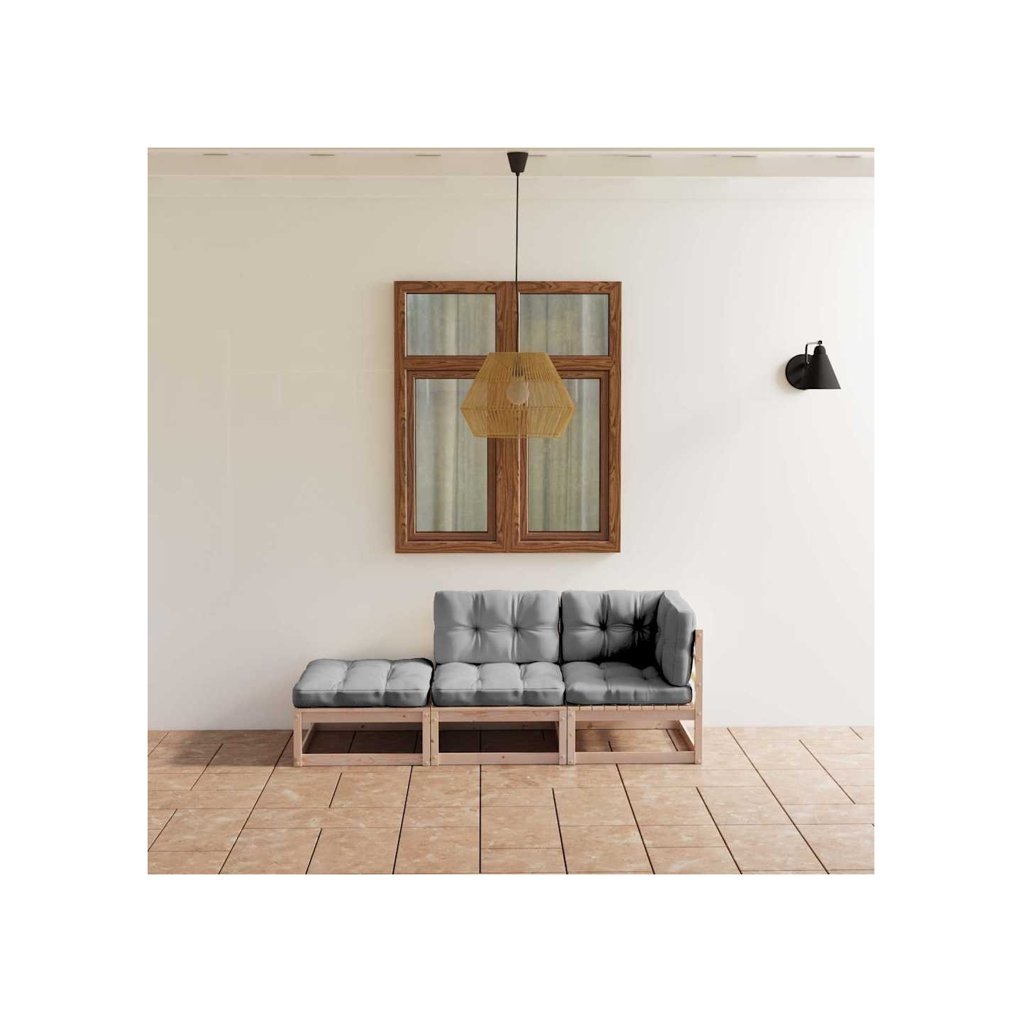 Salon de jardin 3 pcs avec coussins Bois de pin massif