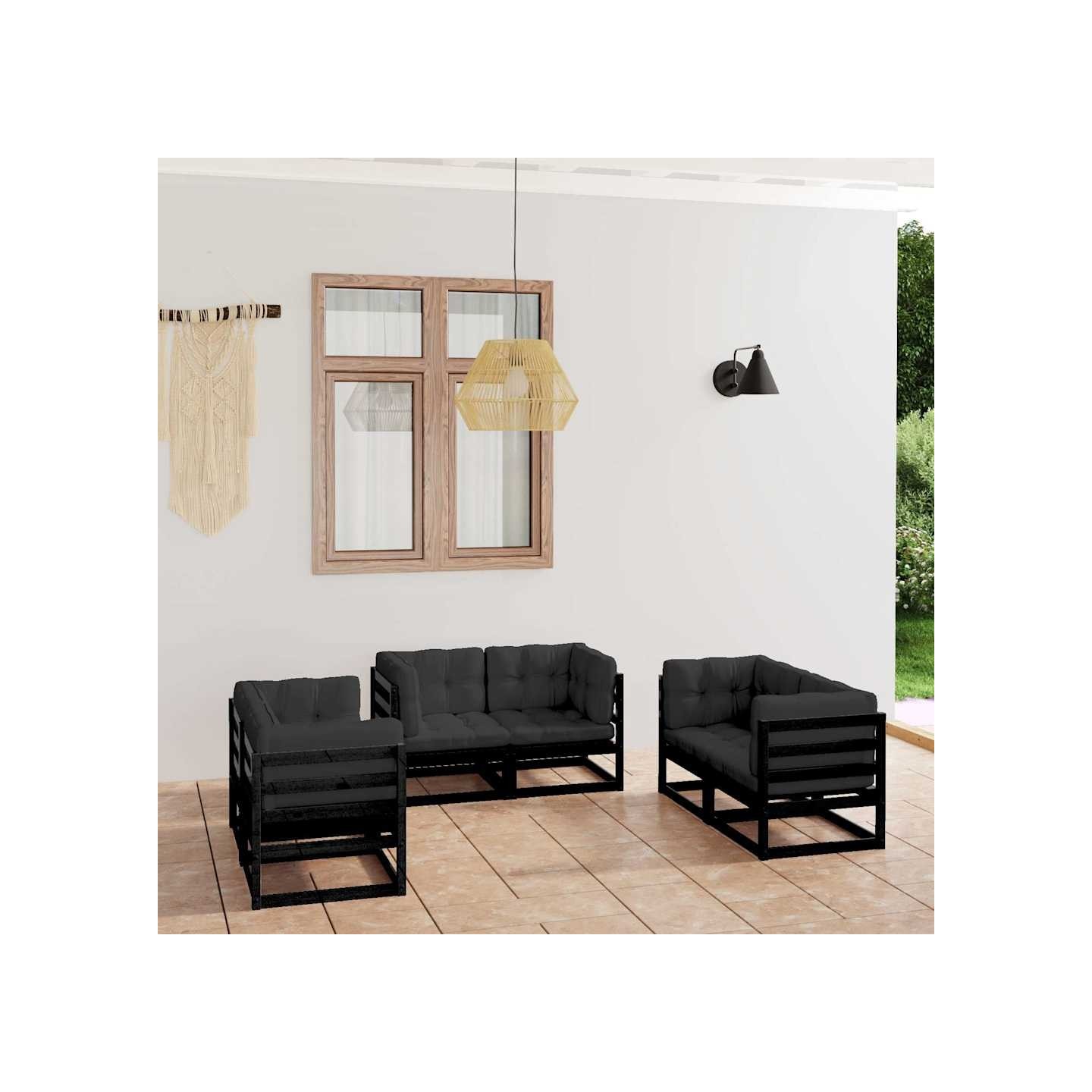 Salon de jardin 6 pcs avec coussins Bois de pin massif
