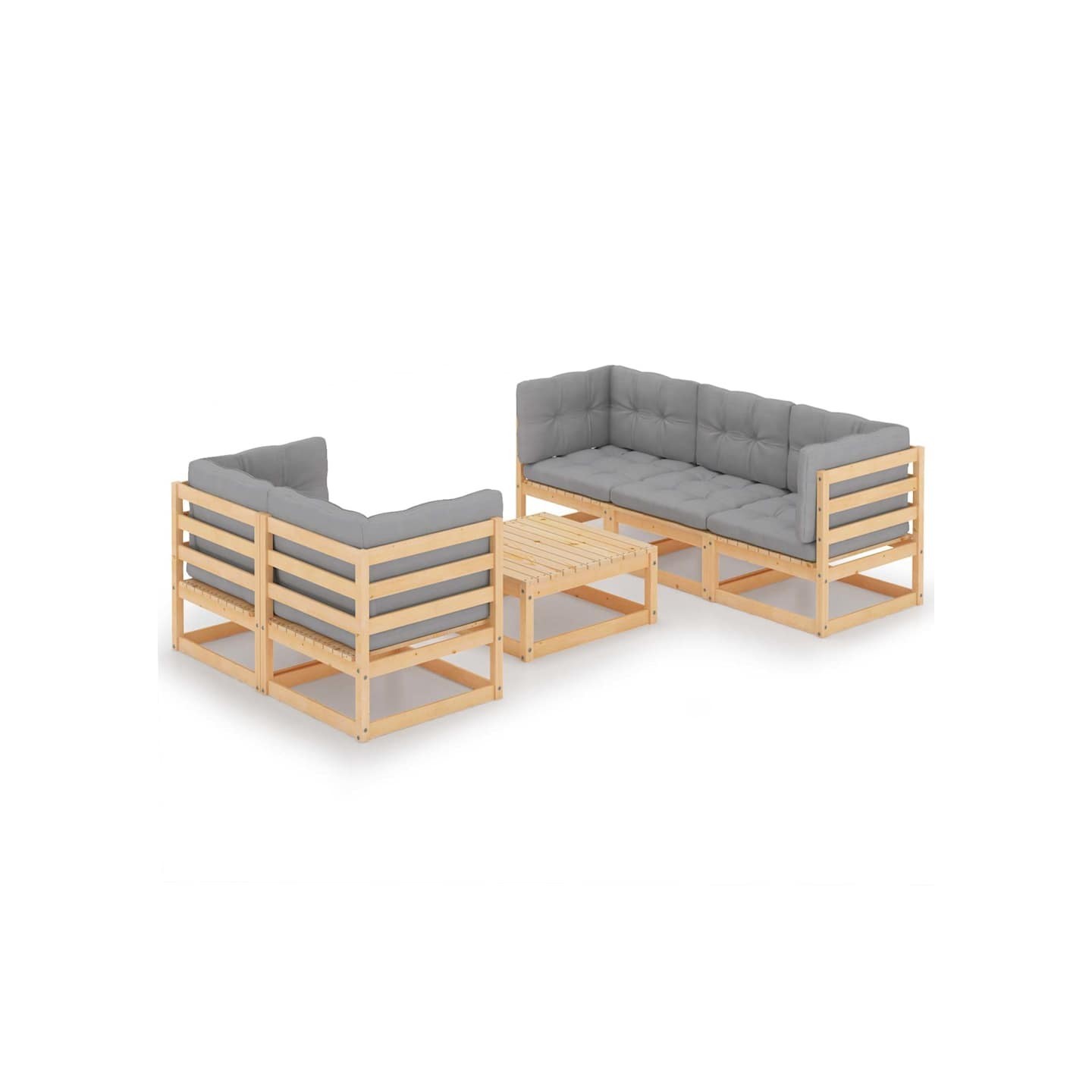 Salon de jardin 6 pcs avec coussins Bois de pin massif