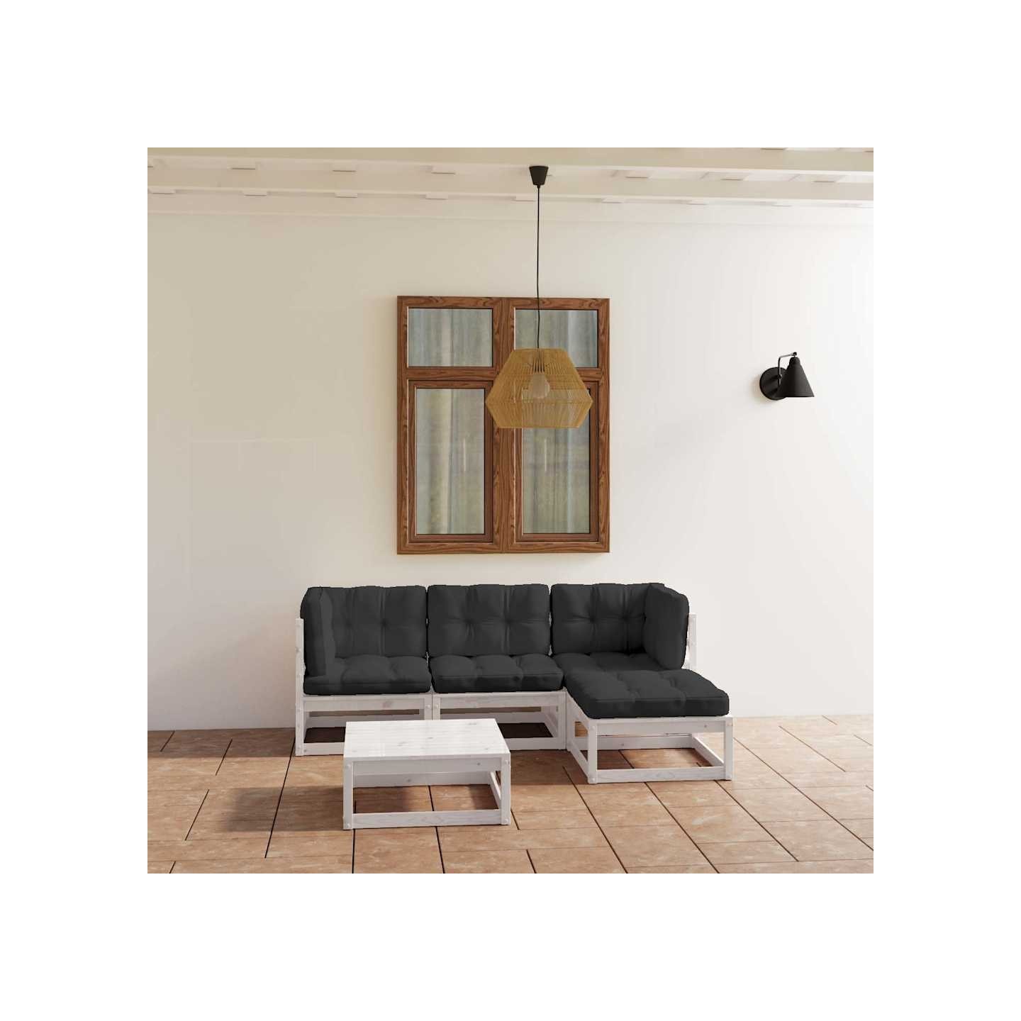 Salon de jardin 5 pcs avec coussins Bois de pin massif