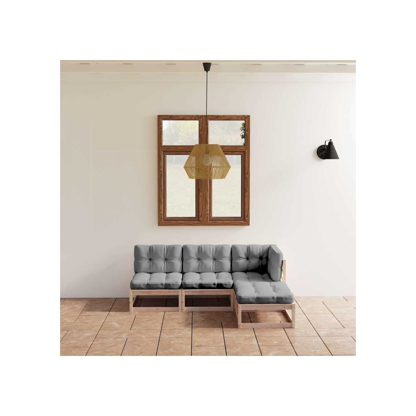 Salon de jardin 4 pcs avec coussins Bois de pin massif