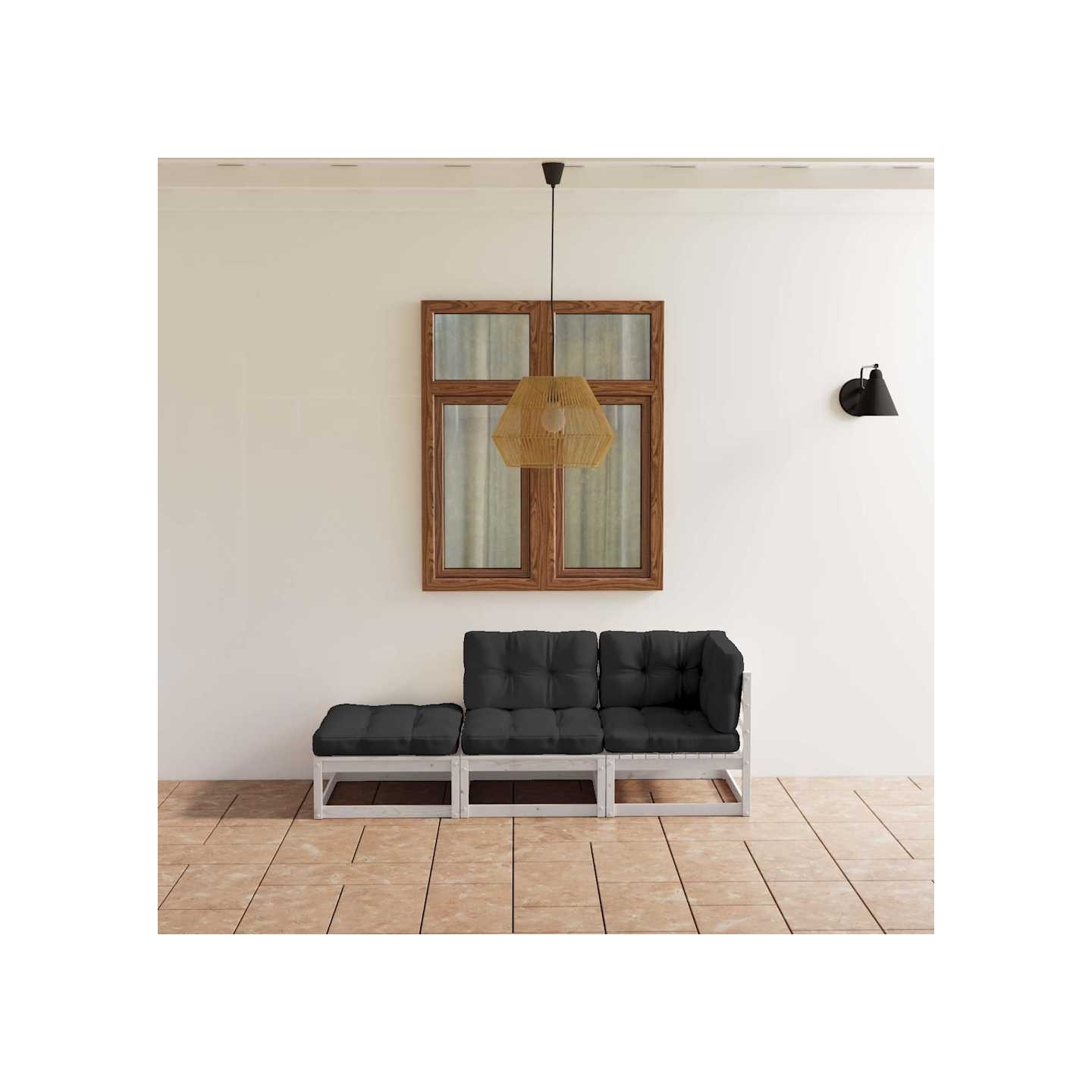 Salon de jardin 3 pcs avec coussins Bois de pin massif