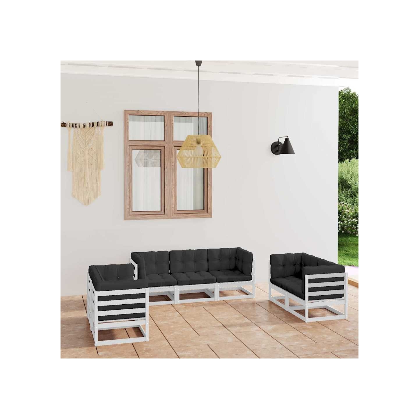 Salon de jardin 7 pcs avec coussins Bois de pin massif