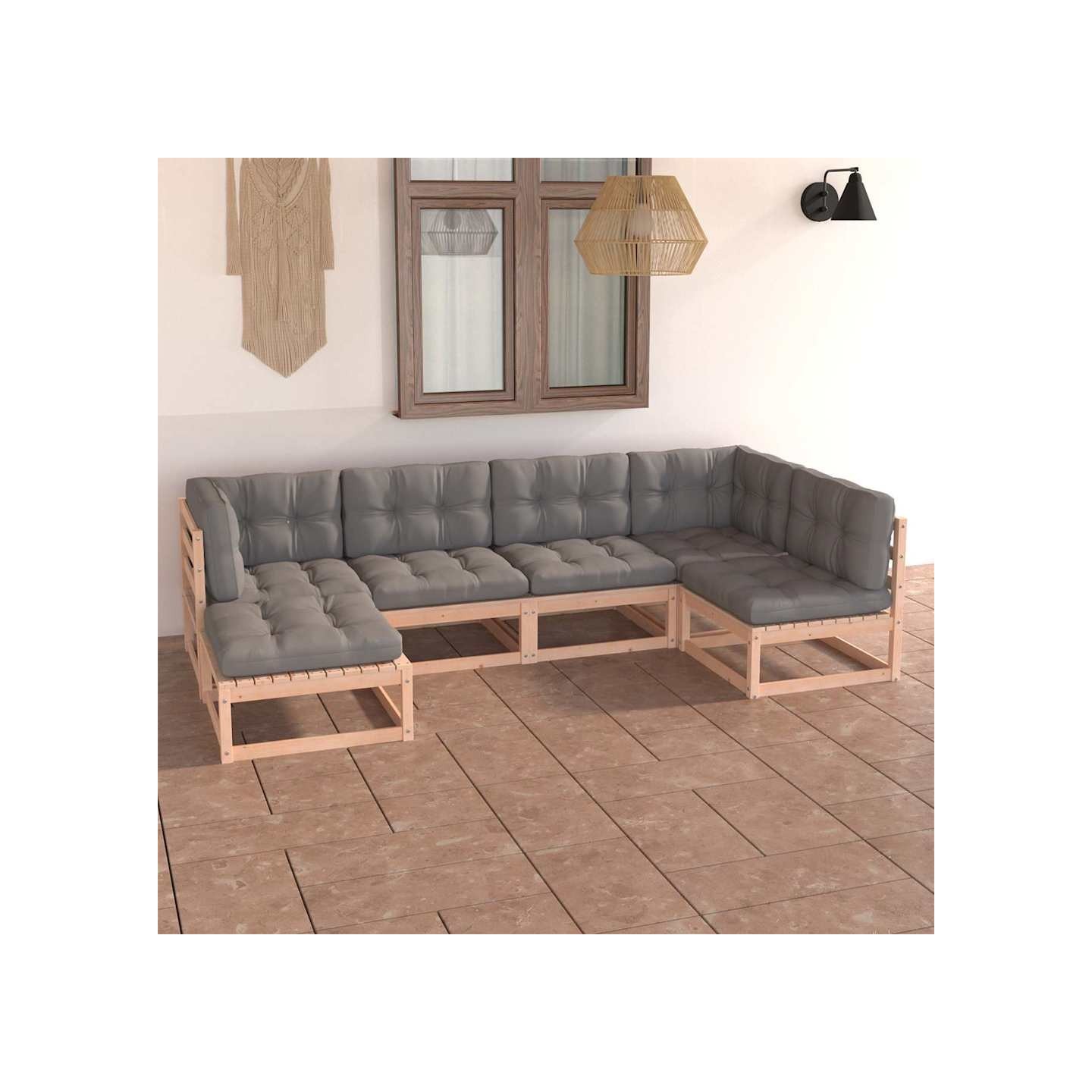 Salon de jardin 6 pcs avec coussins Bois de pin massif