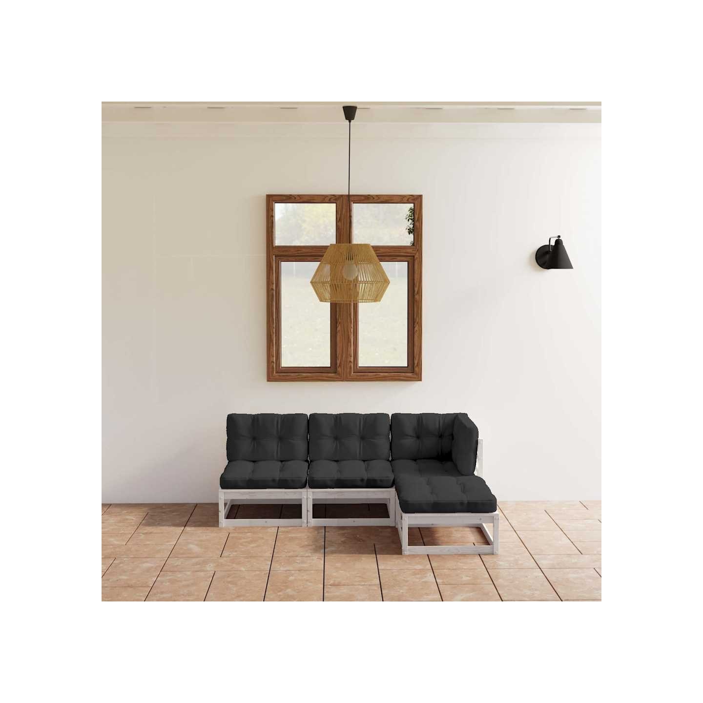 Salon de jardin 4 pcs avec coussins Bois de pin massif