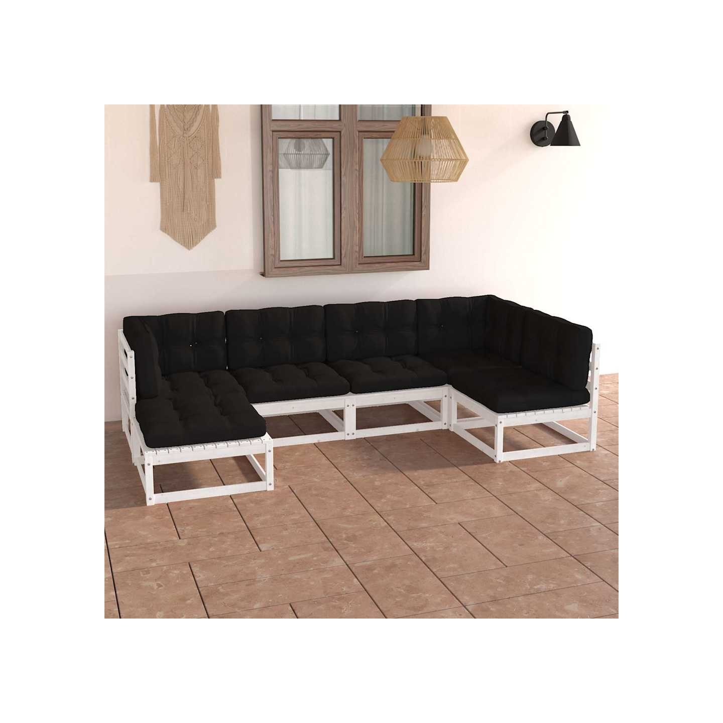 Salon de jardin 6 pcs avec coussins Bois de pin massif