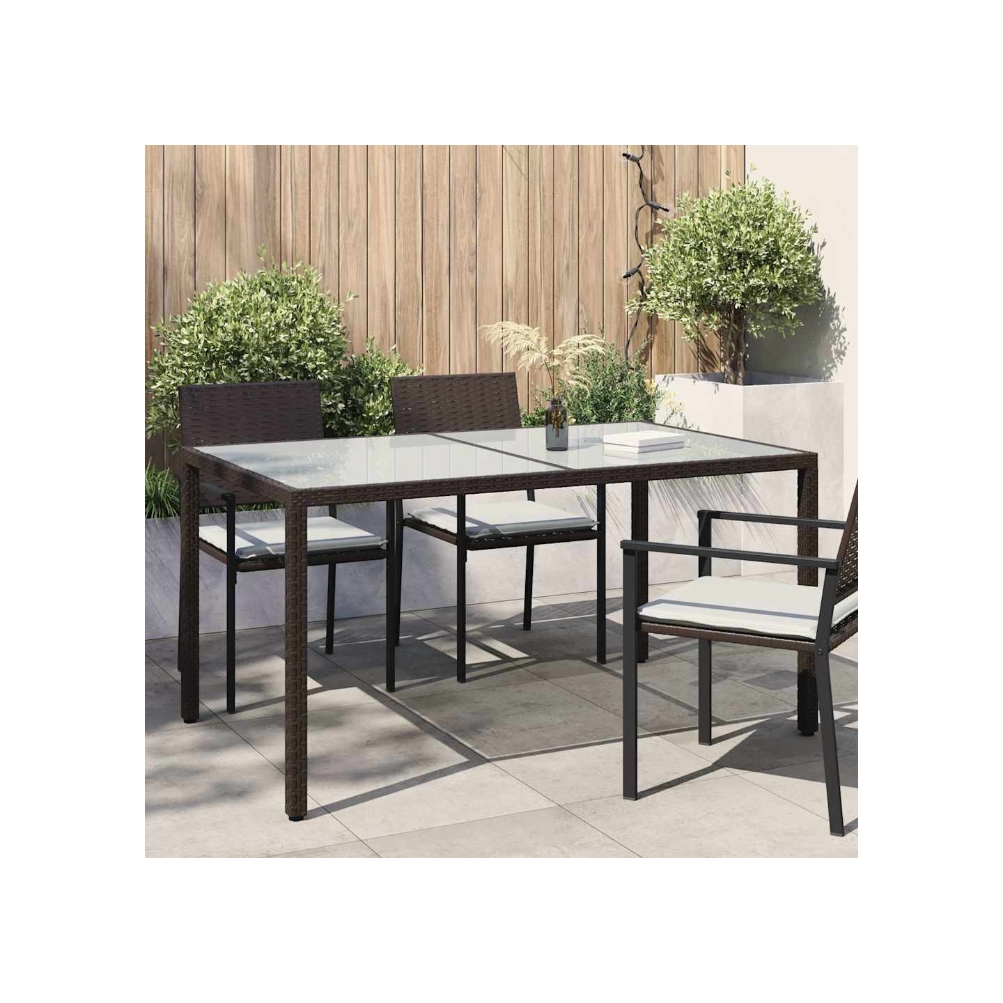 Table de jardin 150x90x75 cm Verre trempé/résine tressée Marron