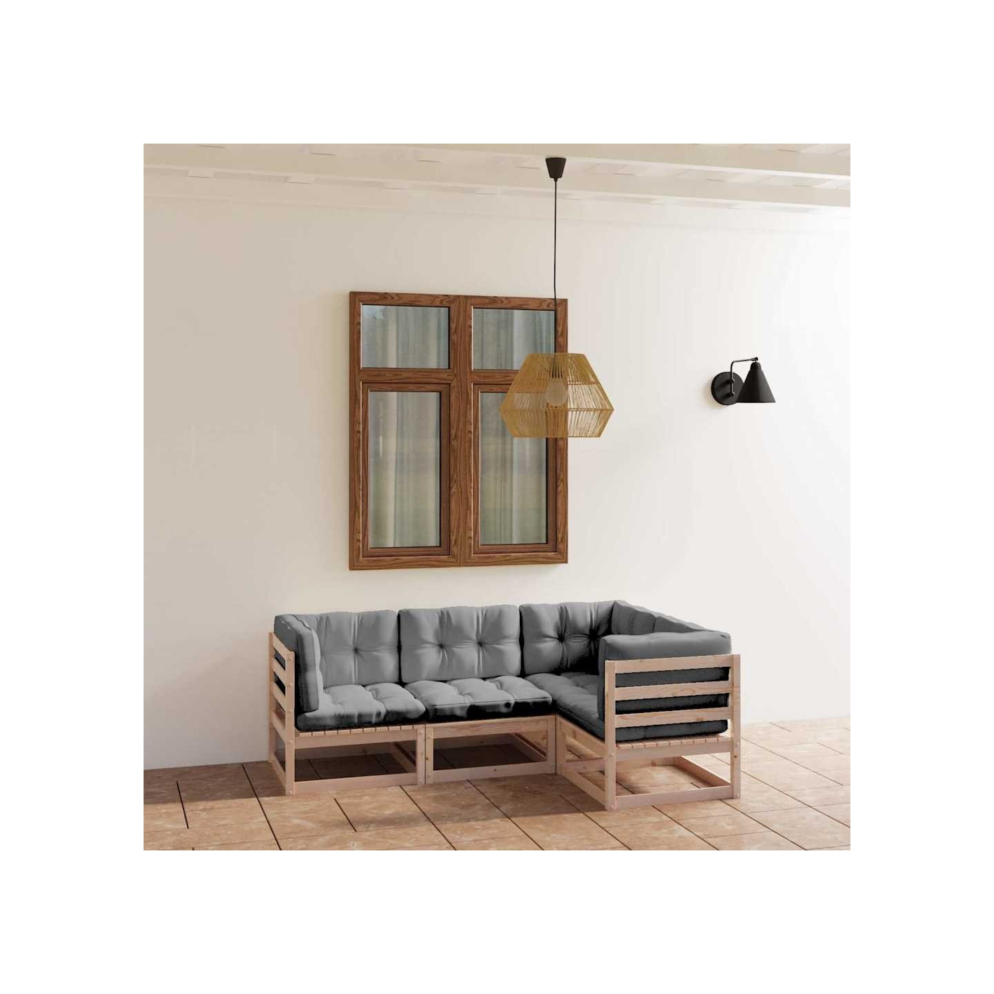 Salon de jardin 4 pcs avec coussins Bois de pin massif
