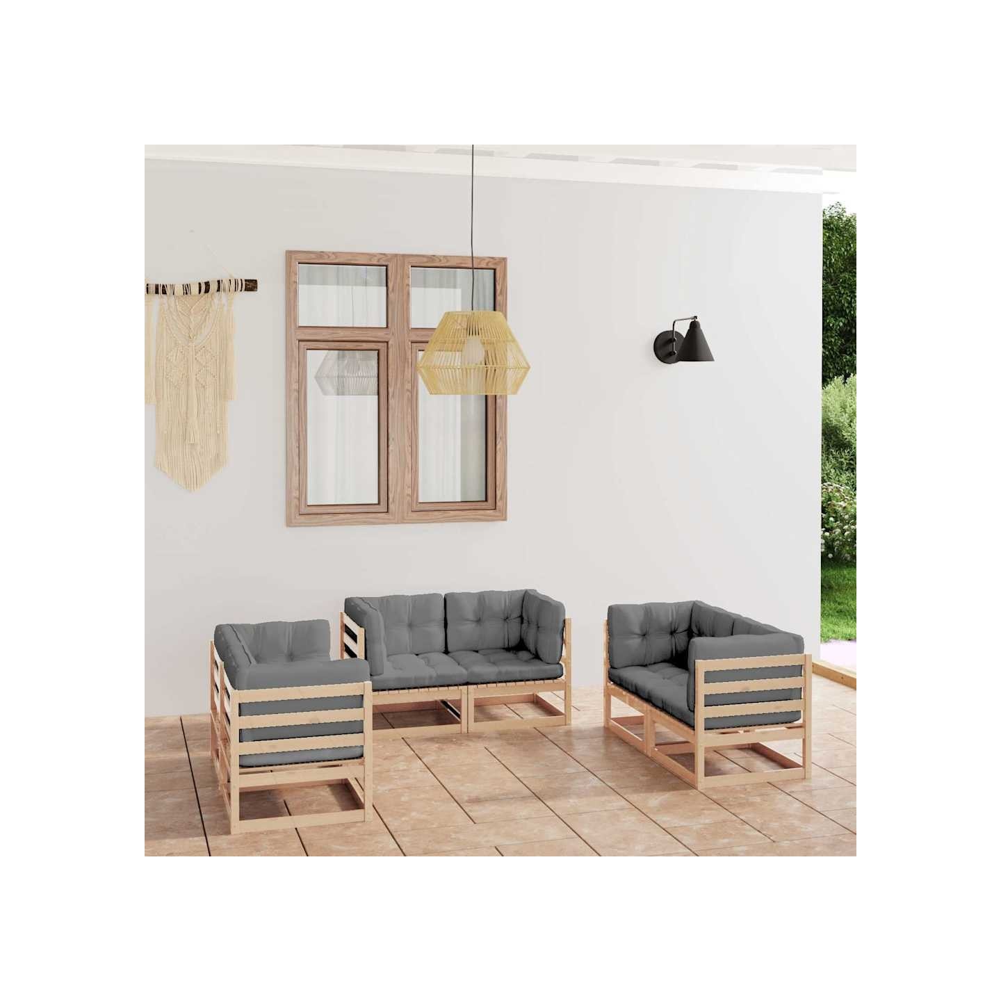 Salon de jardin 6 pcs avec coussins Bois de pin massif