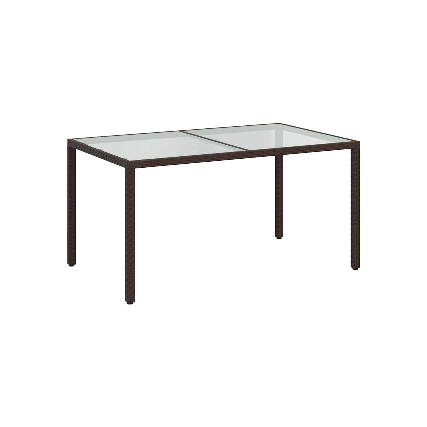 Table de jardin 150x90x75 cm Verre trempé/résine tressée Marron