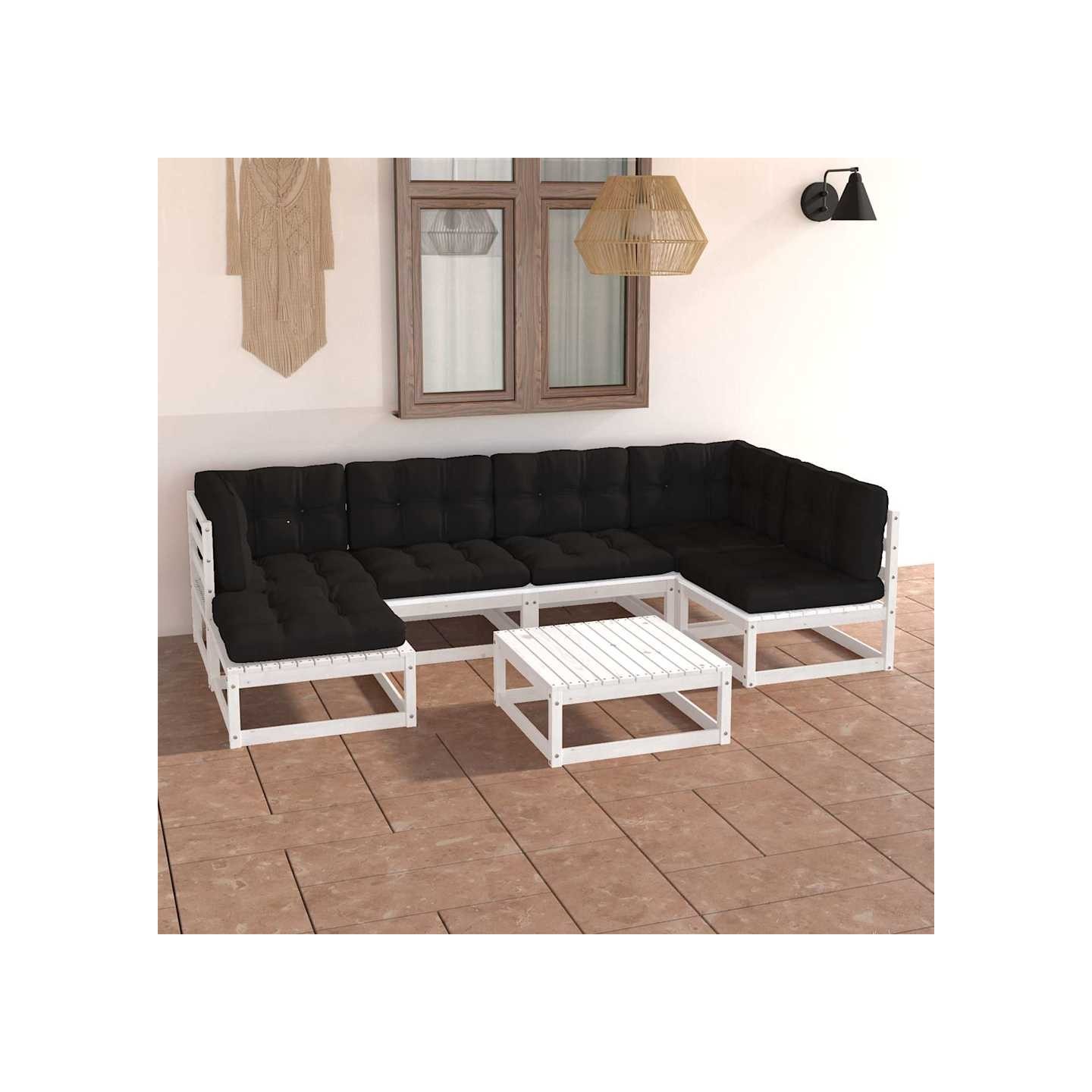 Salon de jardin 7 pcs avec coussins Bois de pin massif