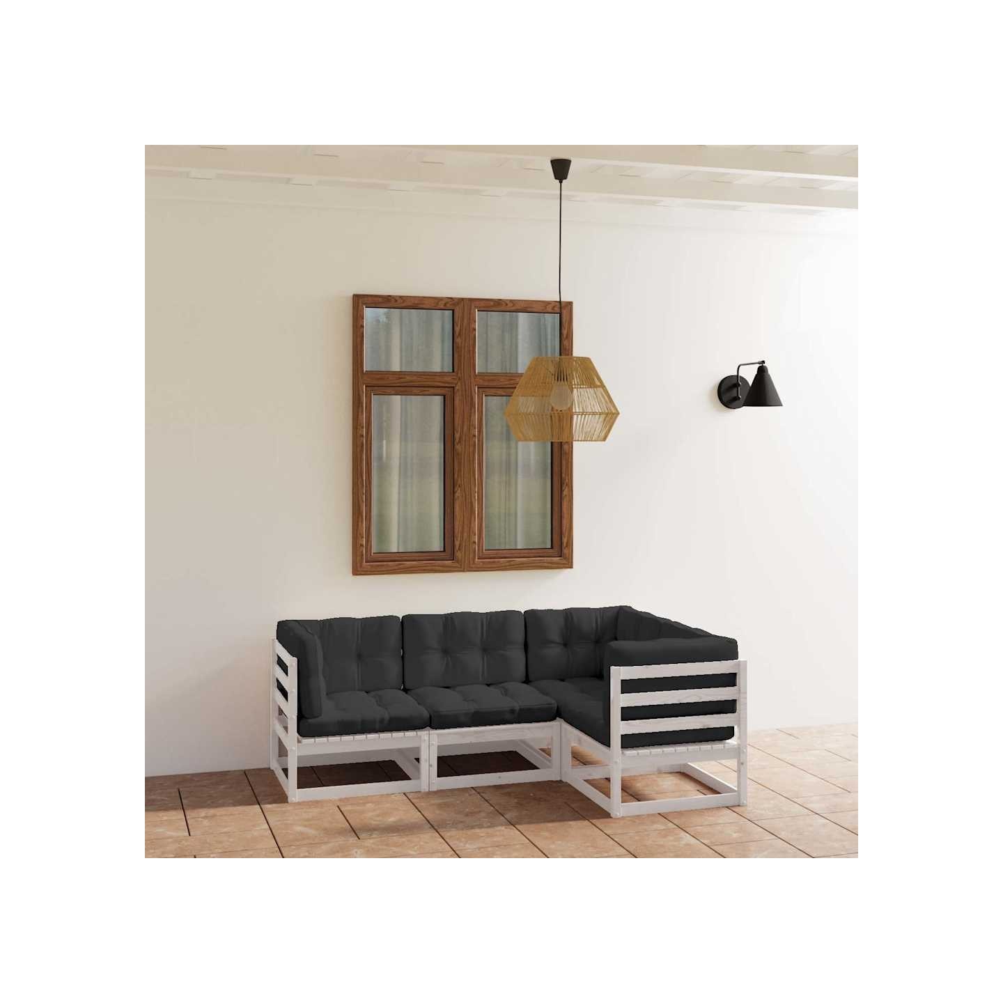 Salon de jardin 4 pcs avec coussins Bois de pin massif