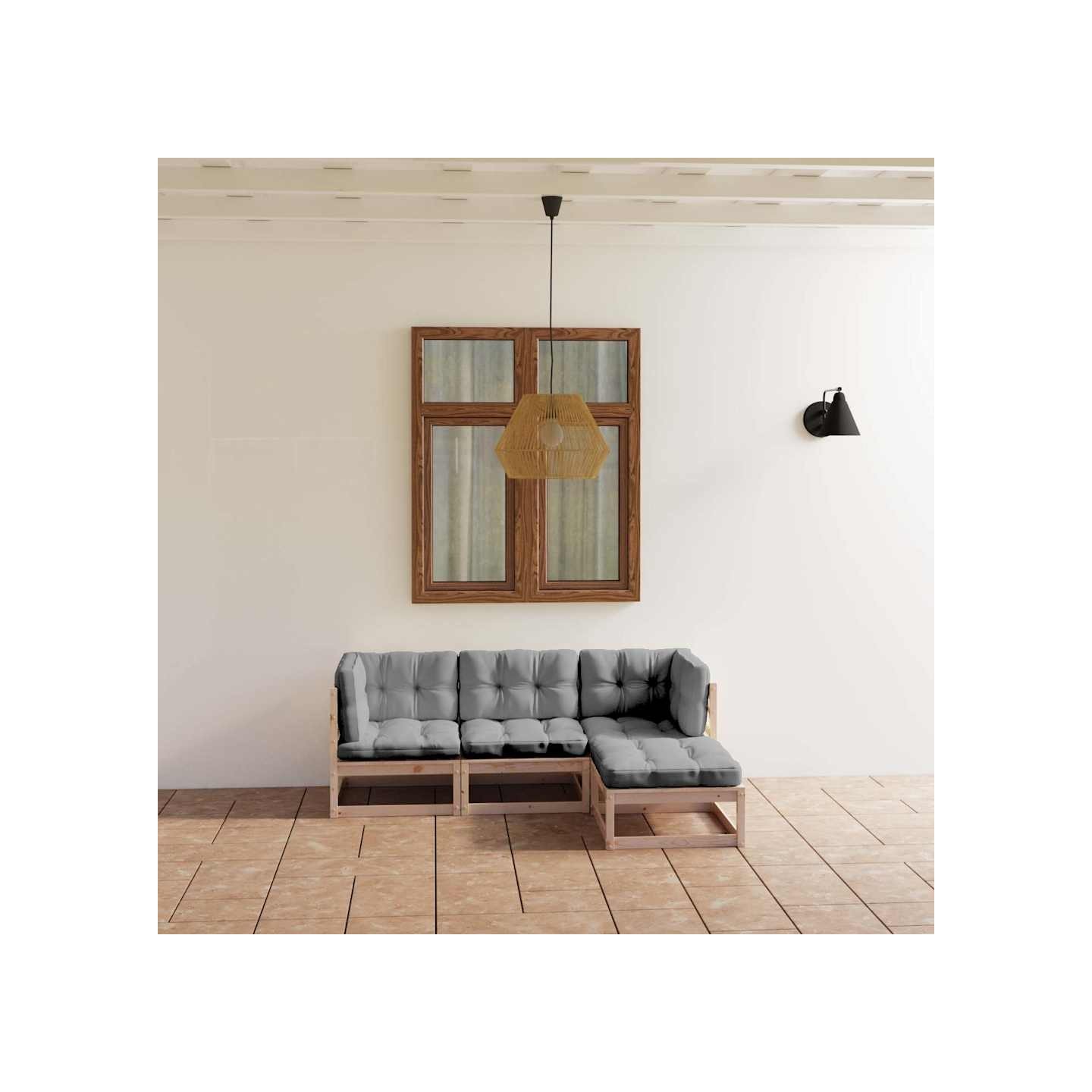 Salon de jardin 4 pcs avec coussins Bois de pin massif