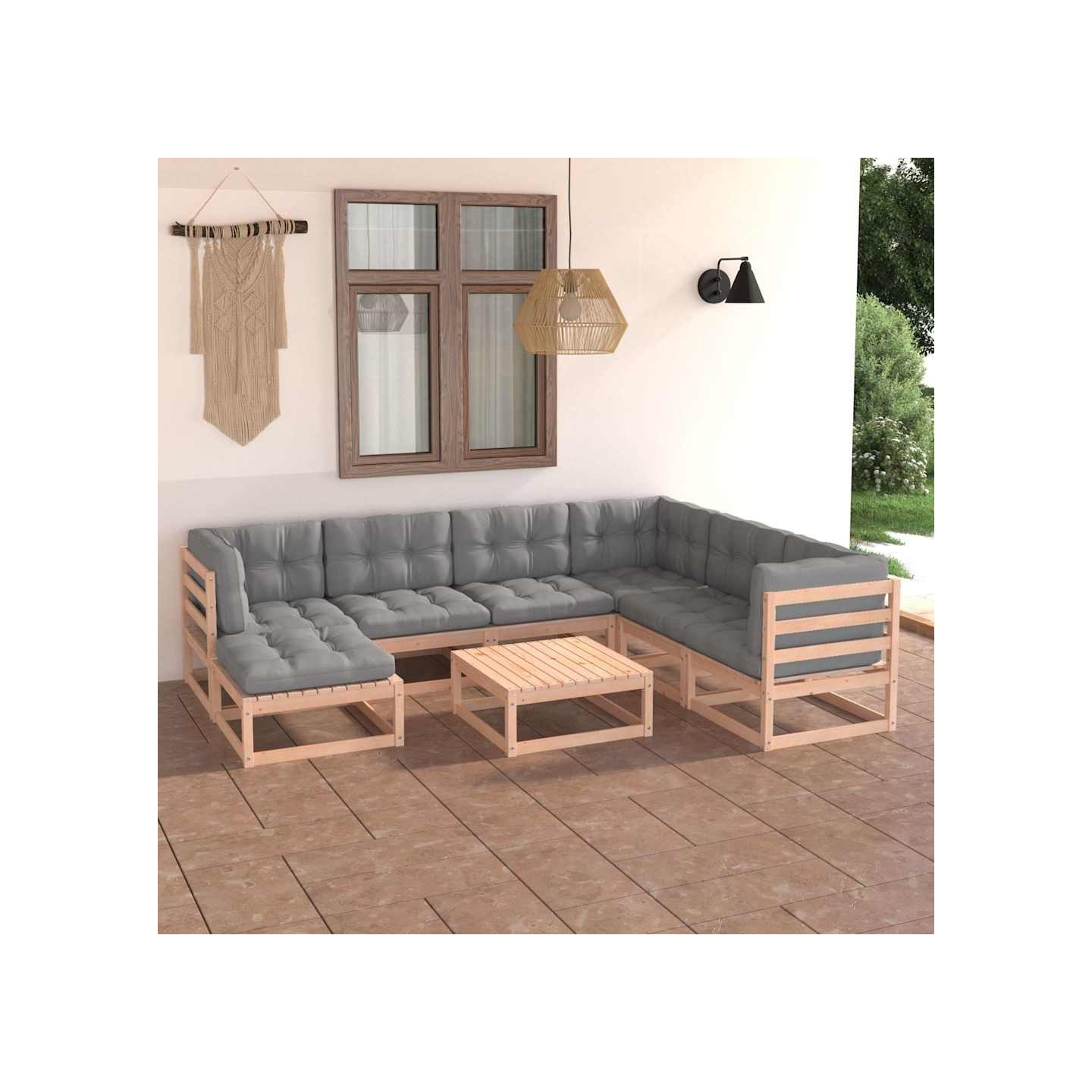 Salon de jardin 8 pcs avec coussins Bois de pin massif